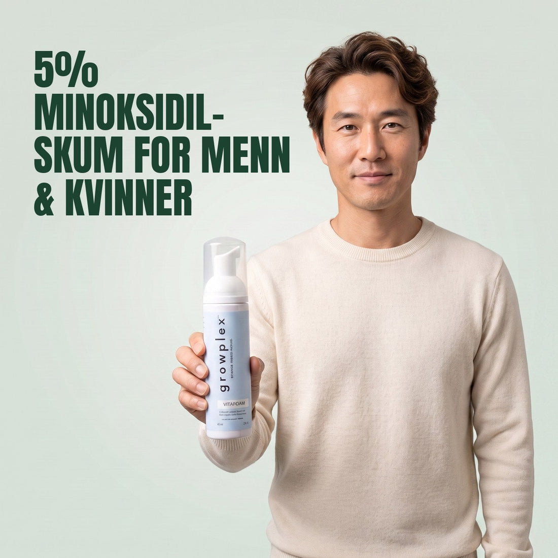 Growplex VitaFoam Minoxidil skum 5 % for kvinner og menn – 12 måneders forbruk, 12 x 60 ml skumflasker