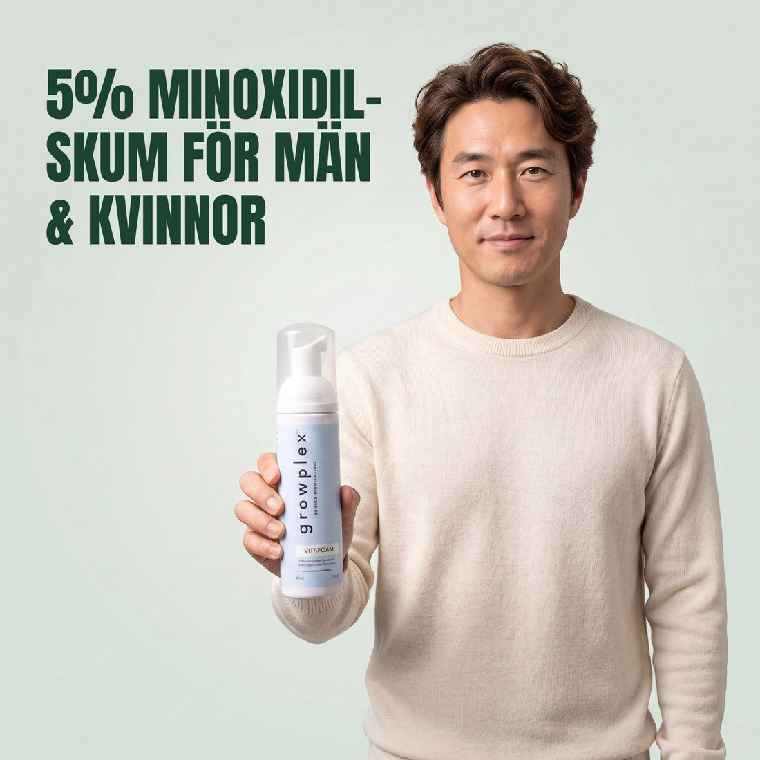 Growplex VitaFoam Minoxidil Skum 5% för kvinnor och män – 12 månaders förbrukning, 12 x 60 ml skumflaskor