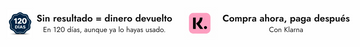 Sin resultado te devolvemos el dinero en un plazo de 120 dias, y compra ahora y paga despues con Klarna.