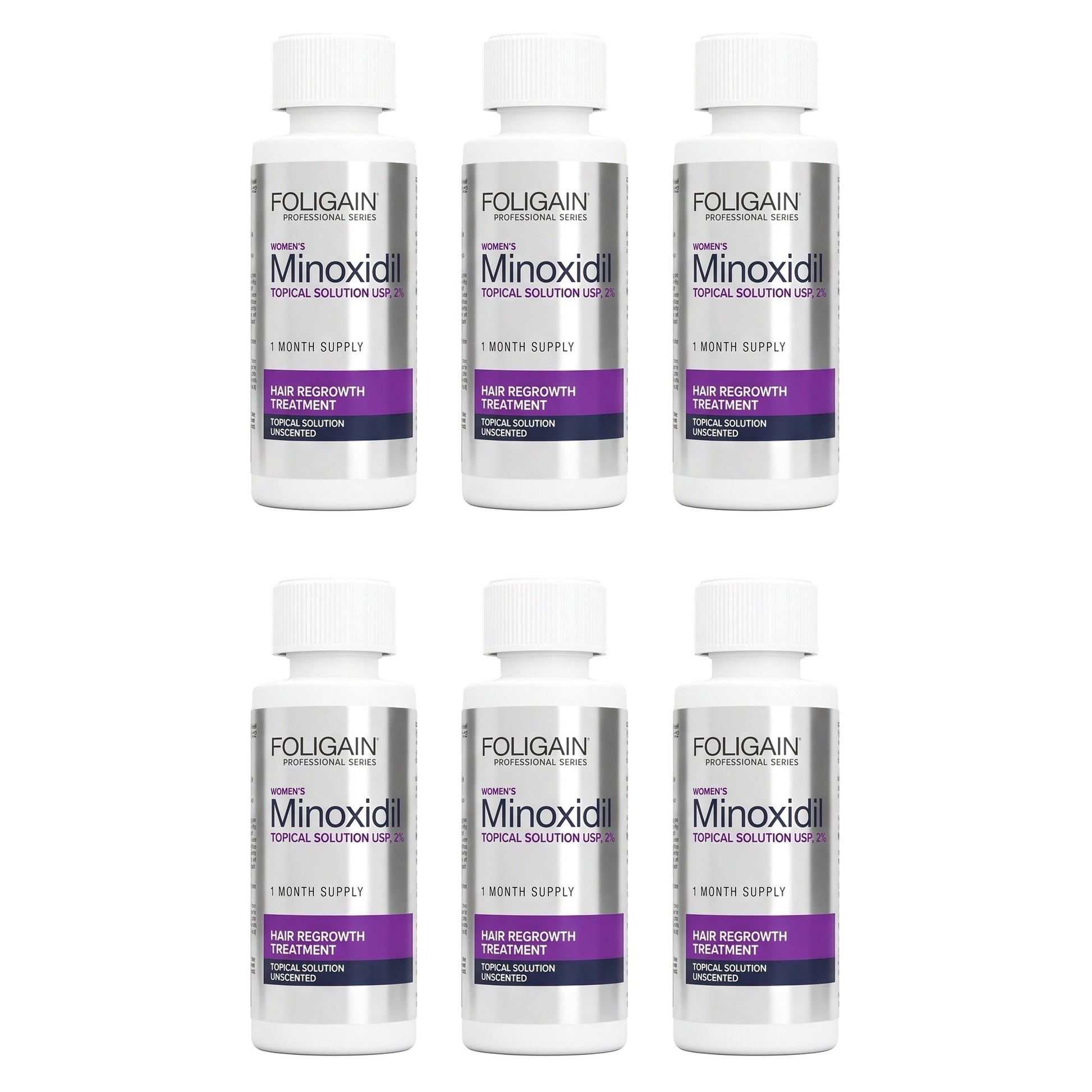 Loção Capilar Foligain Minoxidil 2% para Mulheres - Suprimento para 6 Meses — embalagem do produto em fundo branco
