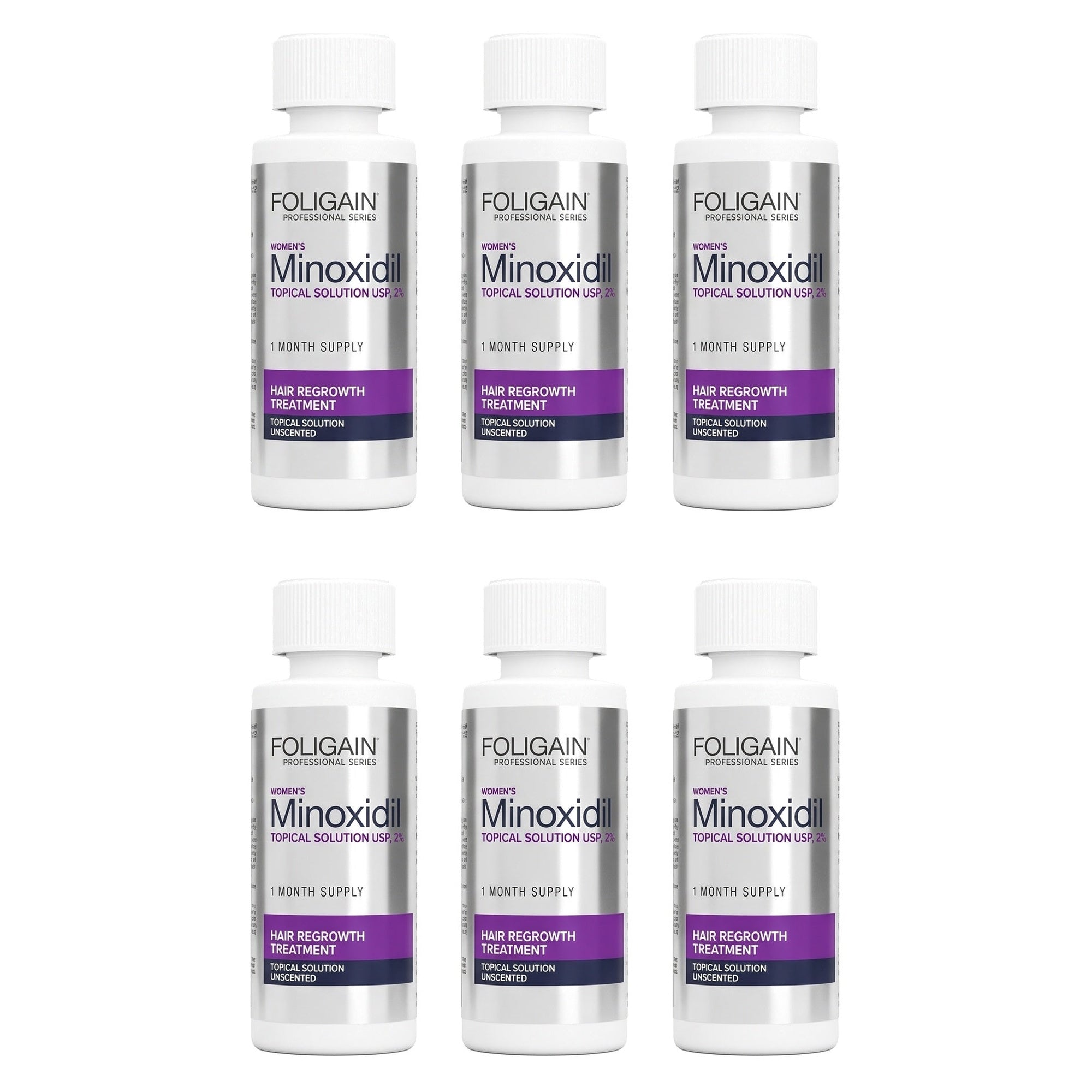 Loção Capilar Foligain Minoxidil 2% para Mulheres - Suprimento para 6 Meses — embalagem do produto em fundo branco