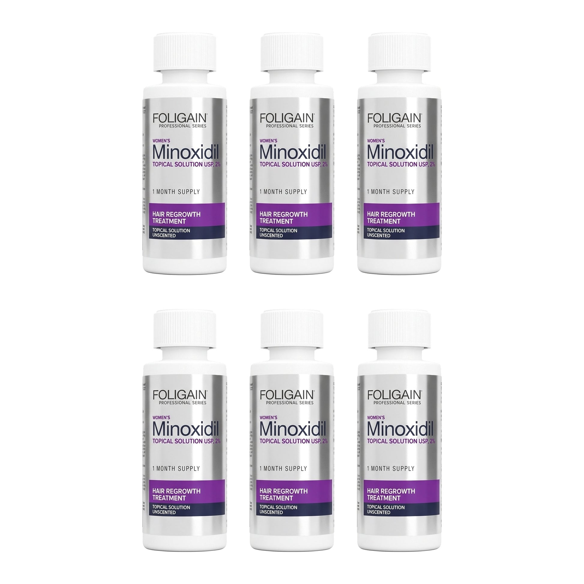 Foligain Women's Minoxidil 2% topical solution, 6 bottles - 6 month supply