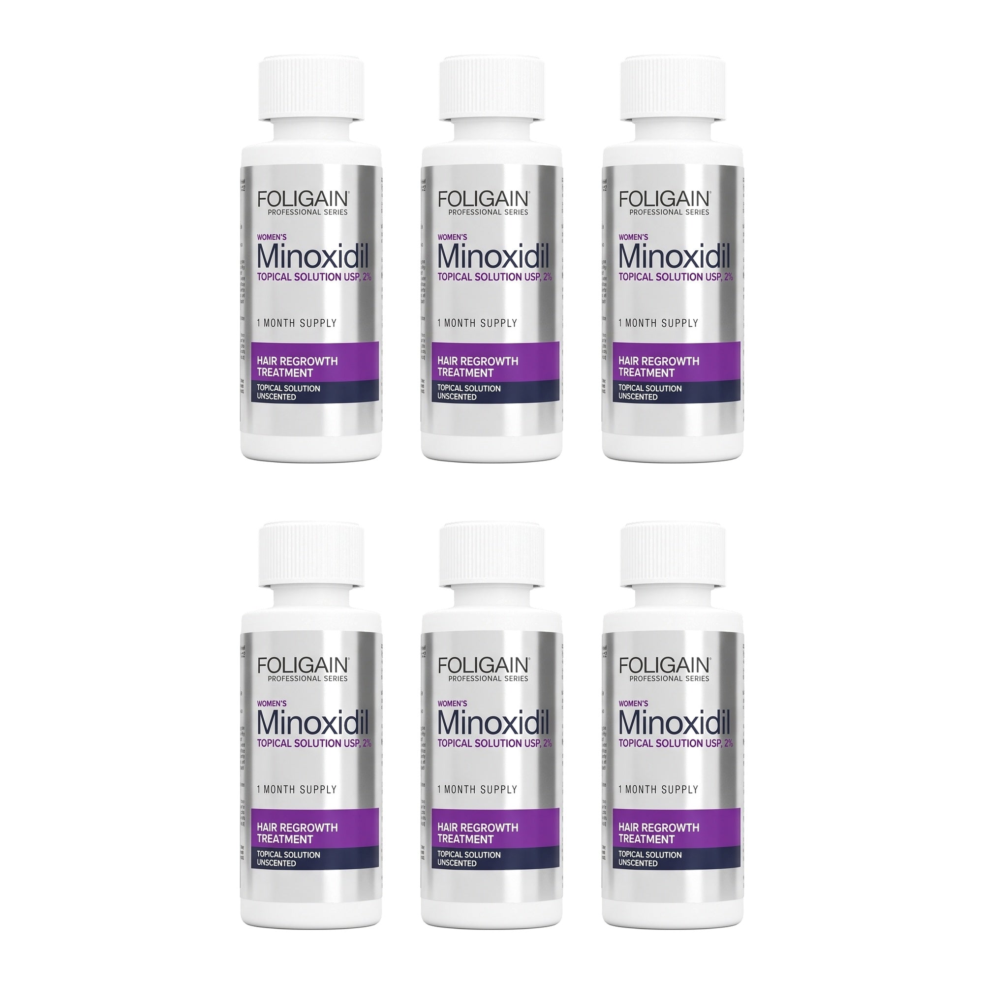 Foligain Women's Minoxidil 2% topical solution, 6 bottles - 6 month supply