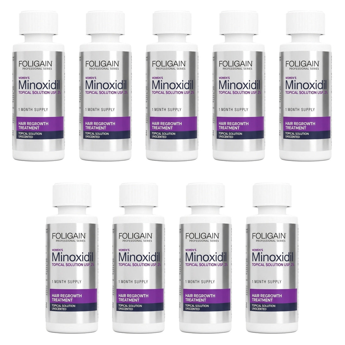 Foligain Minoxidil Lotion 2% for Women - 9 Month Supply — product packaging on white background