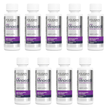 Loção de Minoxidil Foligain 2% para Mulheres - Suprimento para 9 Meses — embalagem do produto em fundo branco