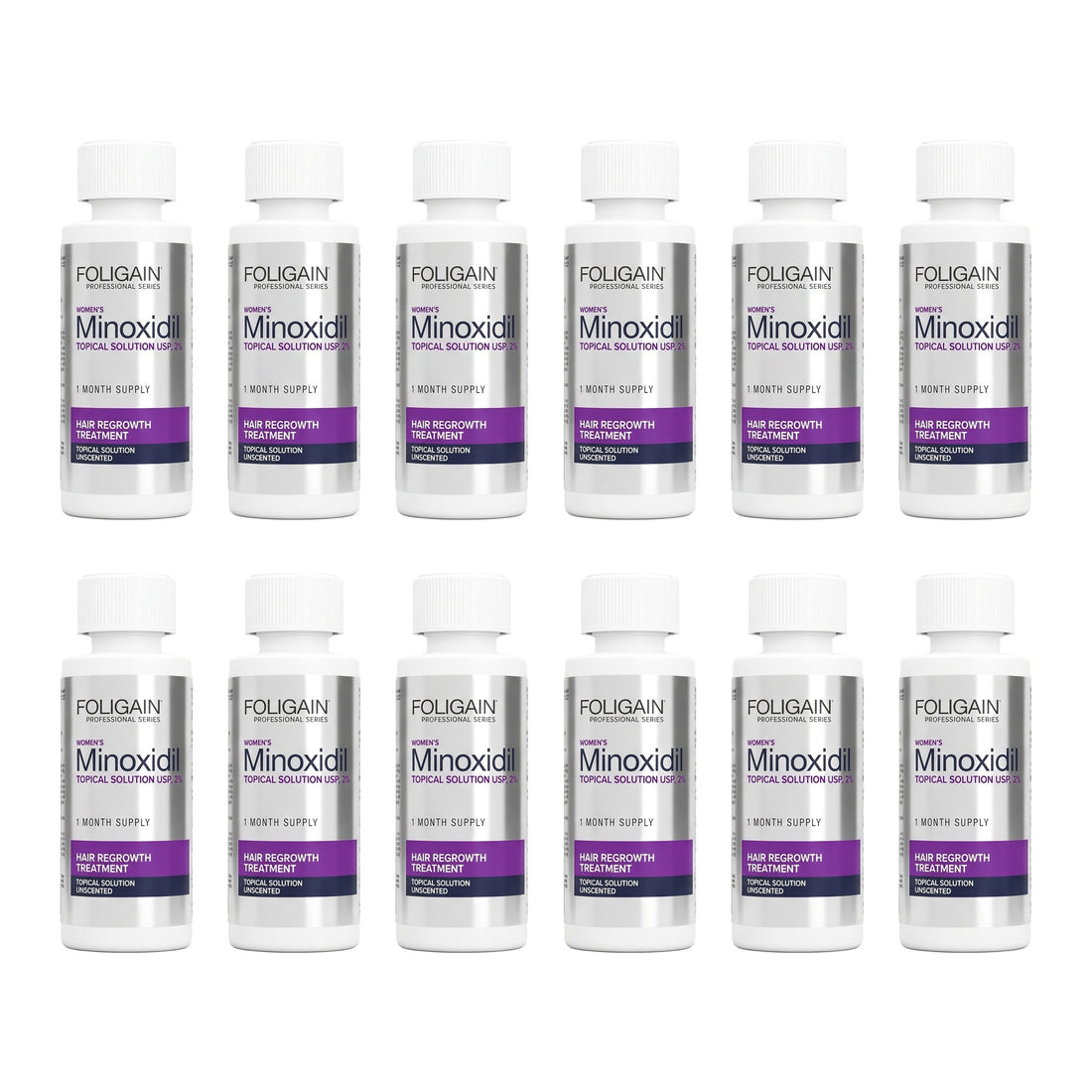Foligain Women's Minoxidil 2% topical solution, 12 bottles - 12 month supply