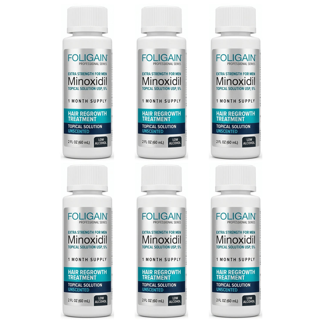 Foligain Minoxidil Lotion 5% for Men - Sensitive Skin - 6 month supply, 6 x 60 ml bottles