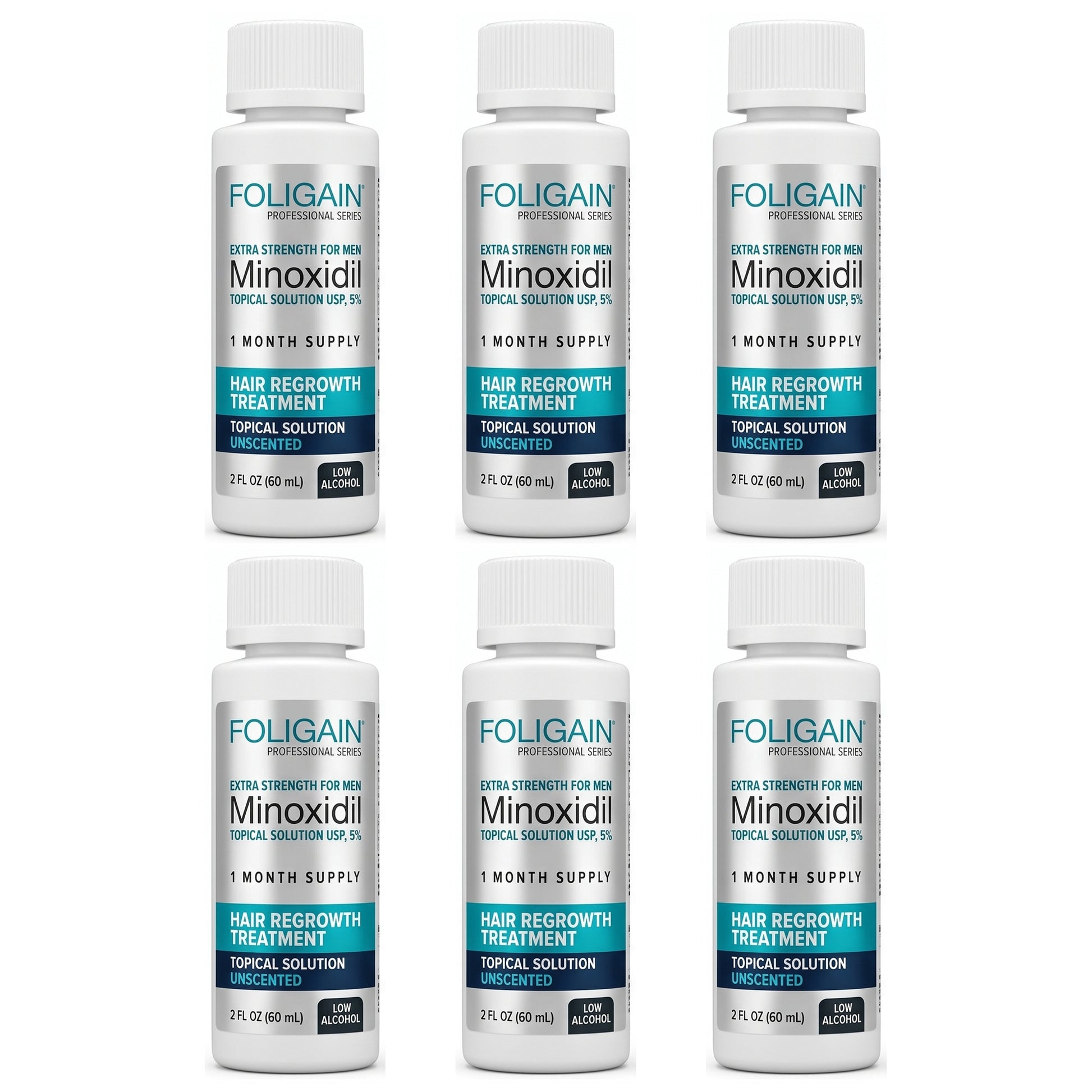 Foligain Minoxidil Lotion 5% for Men - Sensitive Skin - 6 month supply, 6 x 60 ml bottles