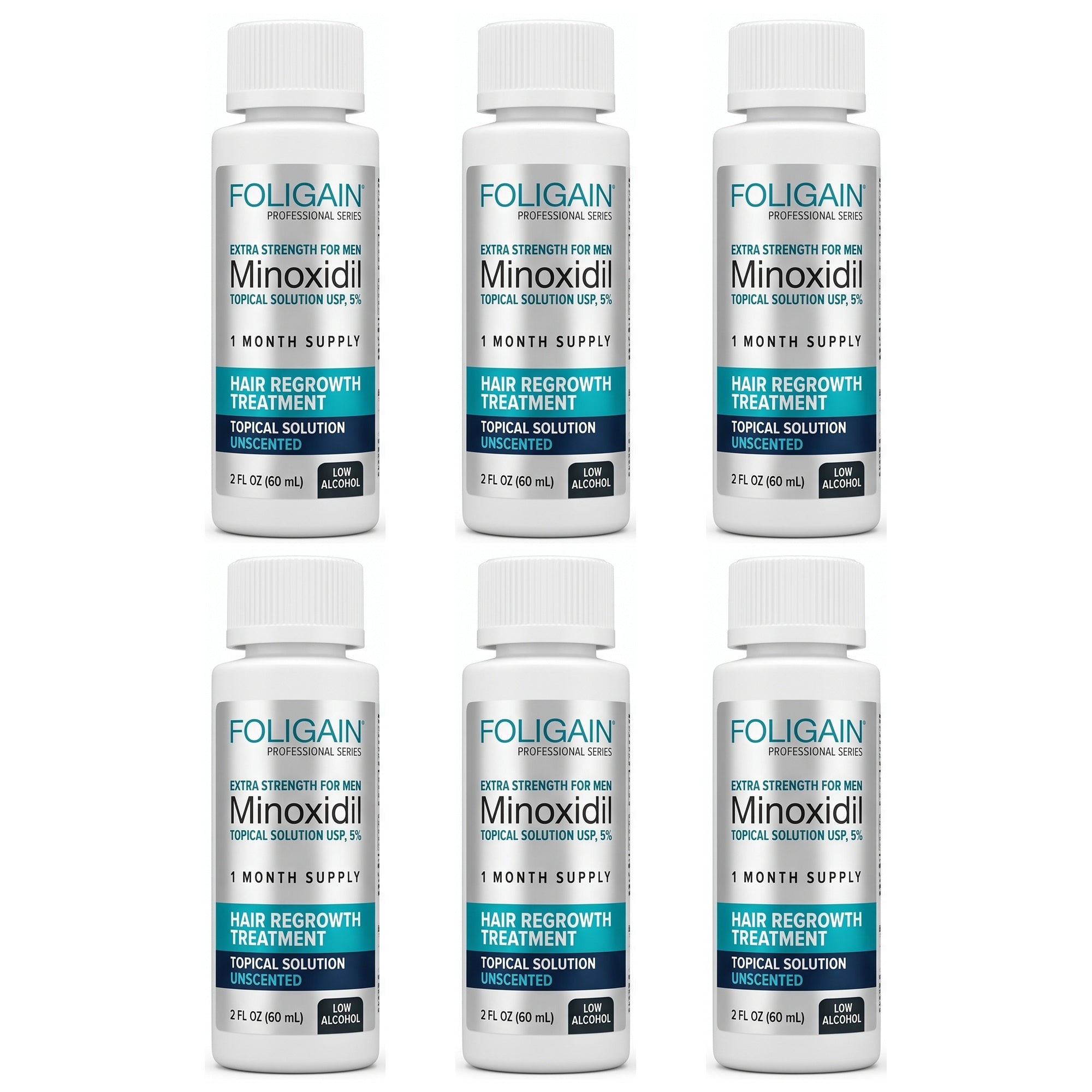 Foligain Minoxidil Lotion 5% for Men - Sensitive Skin - 6 month supply, 6 x 60 ml bottles