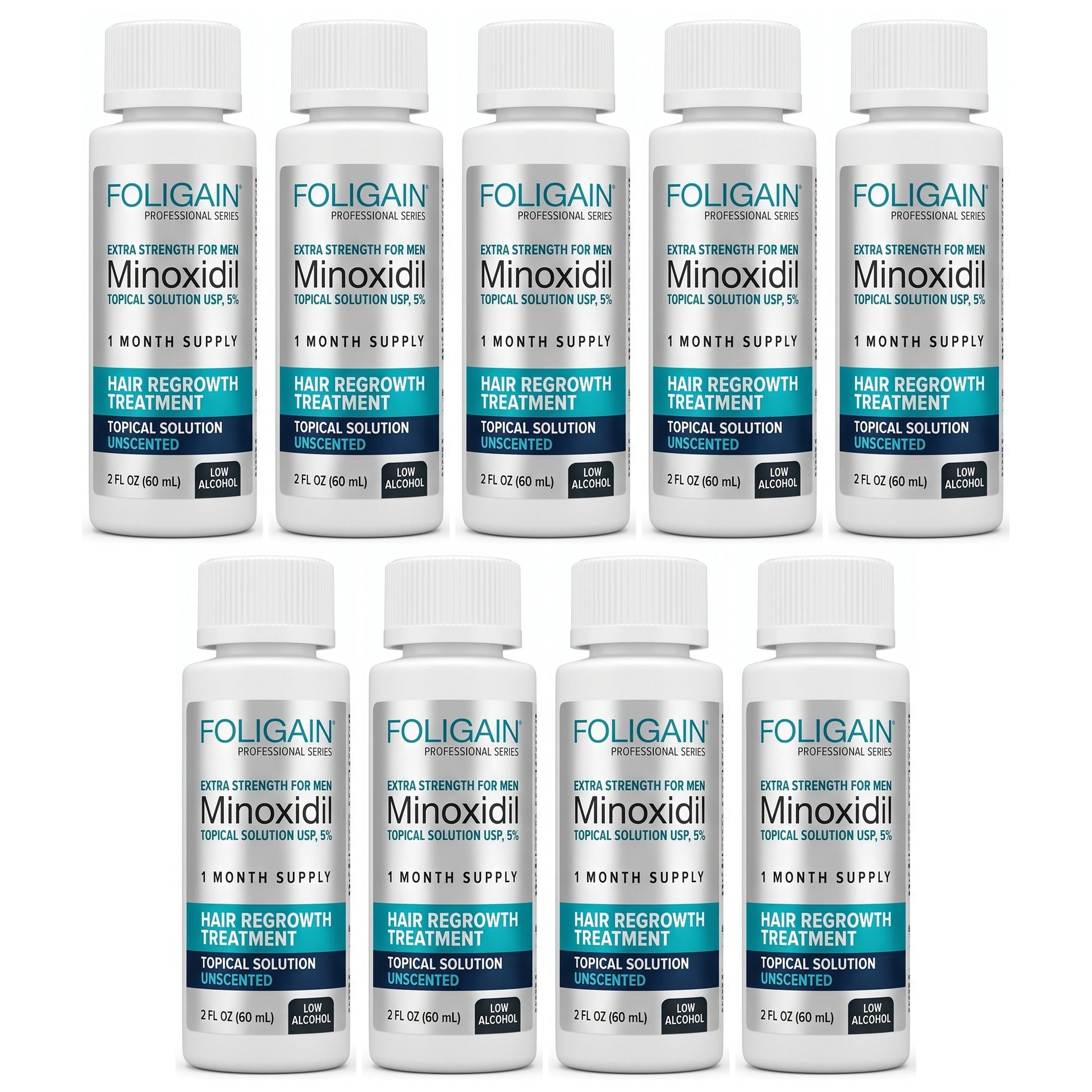 Foligain Minoxidil Lotion 5% for Men - Sensitive Skin - 9 month supply, 9 x 60 ml bottles