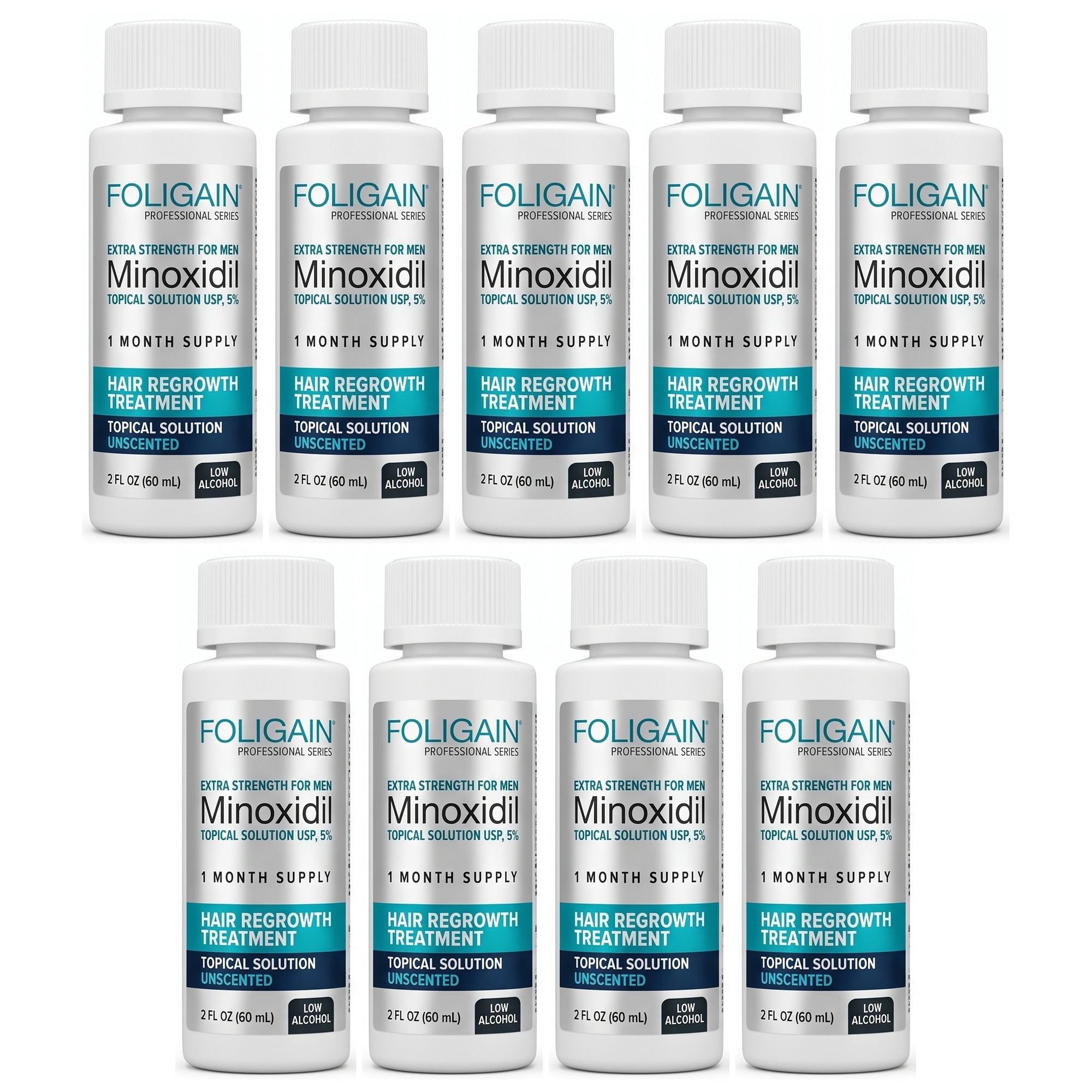 Foligain Minoxidil Lotion 5% for Men - Sensitive Skin - 9 month supply, 9 x 60 ml bottles