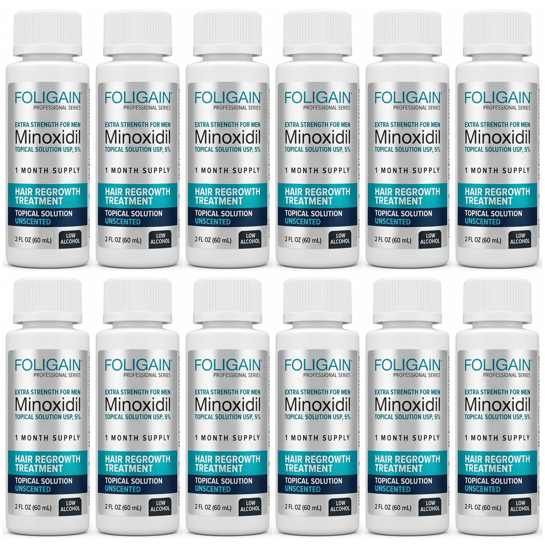 Foligain Minoxidil Lotion 5% for Men - Sensitive Skin - 12 month supply, 12 x 60 ml bottles