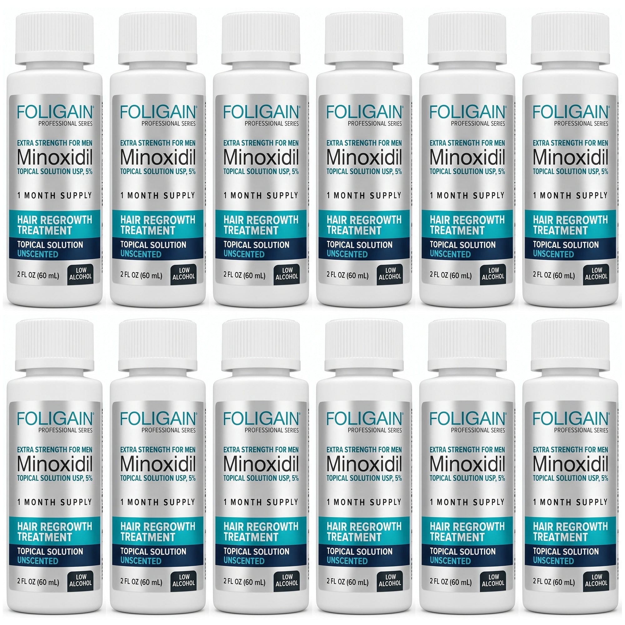 Foligain Minoxidil Lotion 5% for Men - Sensitive Skin - 12 month supply, 12 x 60 ml bottles
