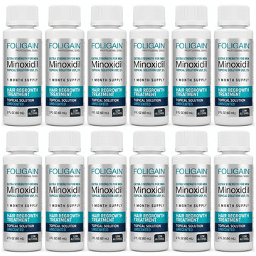 Foligain Minoxidil Lotion 5% for Men - Sensitive Skin - 12 month supply, 12 x 60 ml bottles