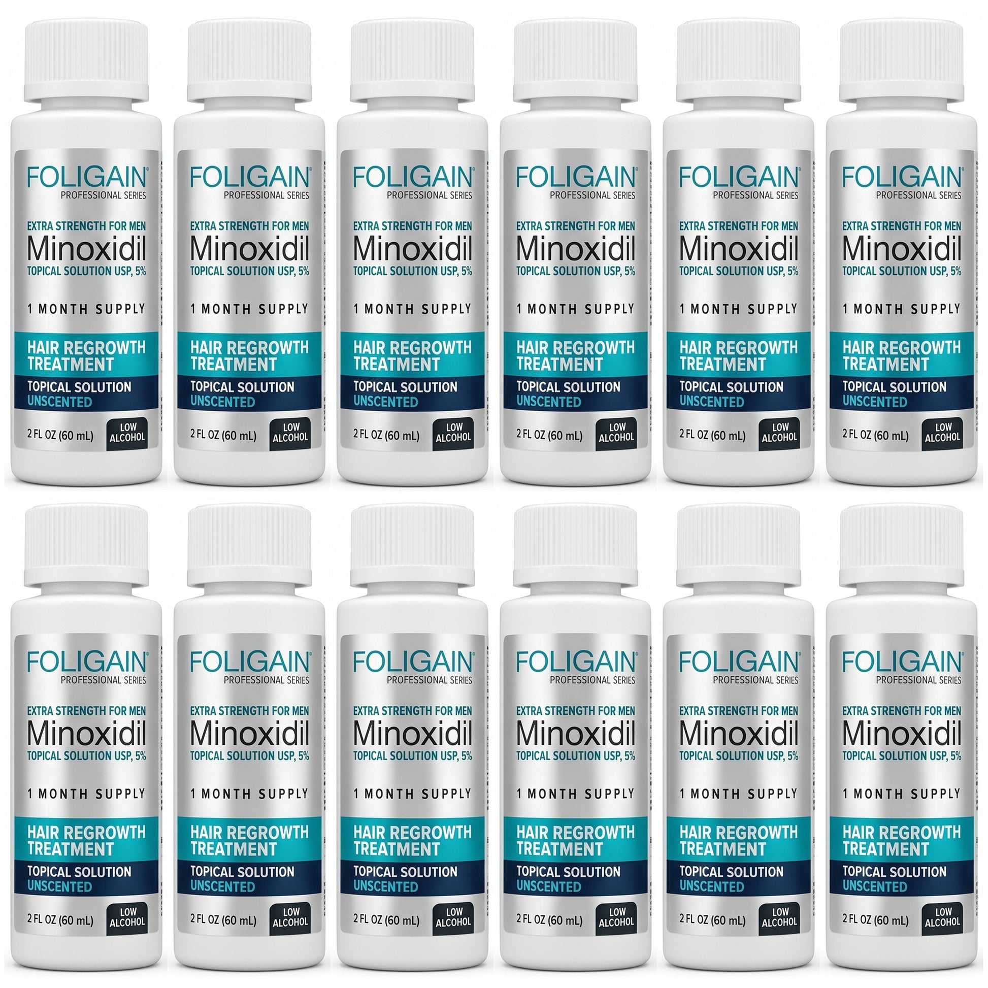 Foligain Minoxidil Lotion 5% for Men - Sensitive Skin - 12 month supply, 12 x 60 ml bottles