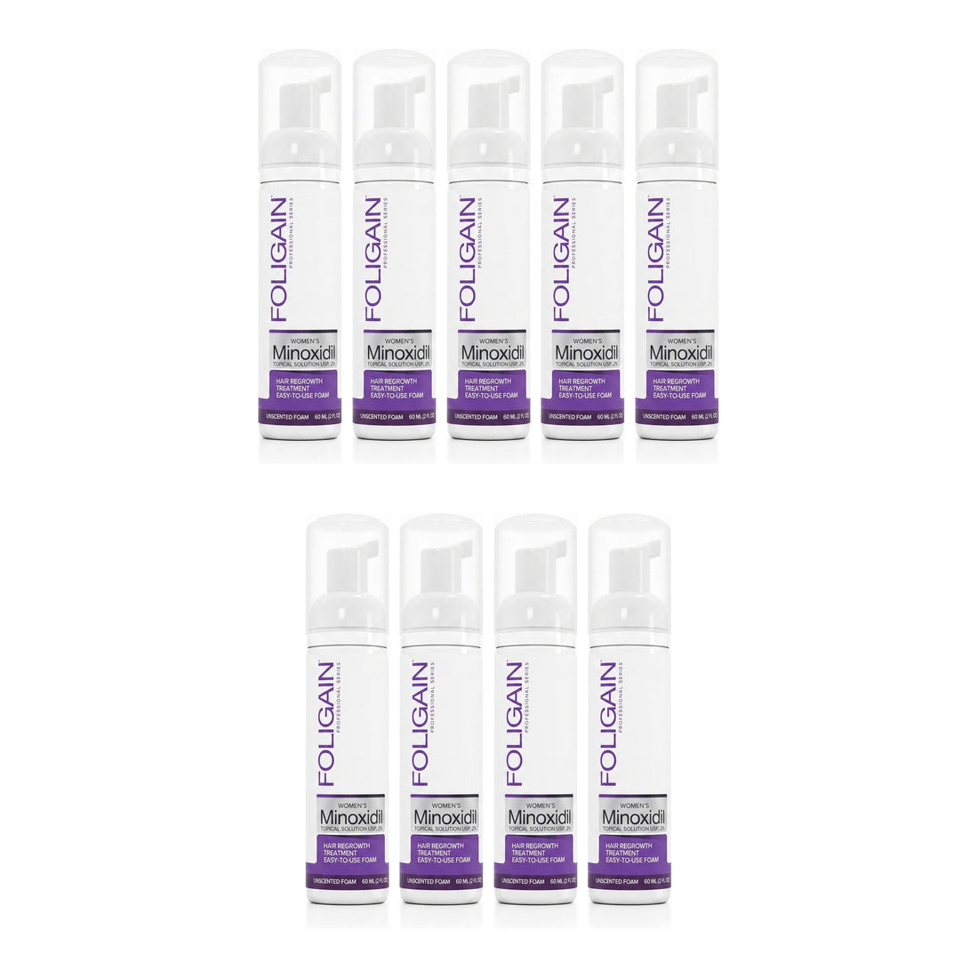Foligain Minoxidil Foam 2% for Women - 9 month supply, 9 x 60 ml foam bottles