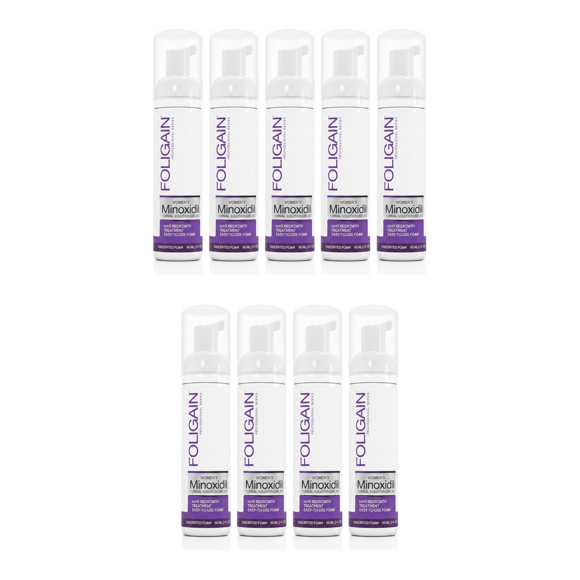 Foligain Minoxidil Foam 2% for Women - 9 month supply, 9 x 60 ml foam bottles