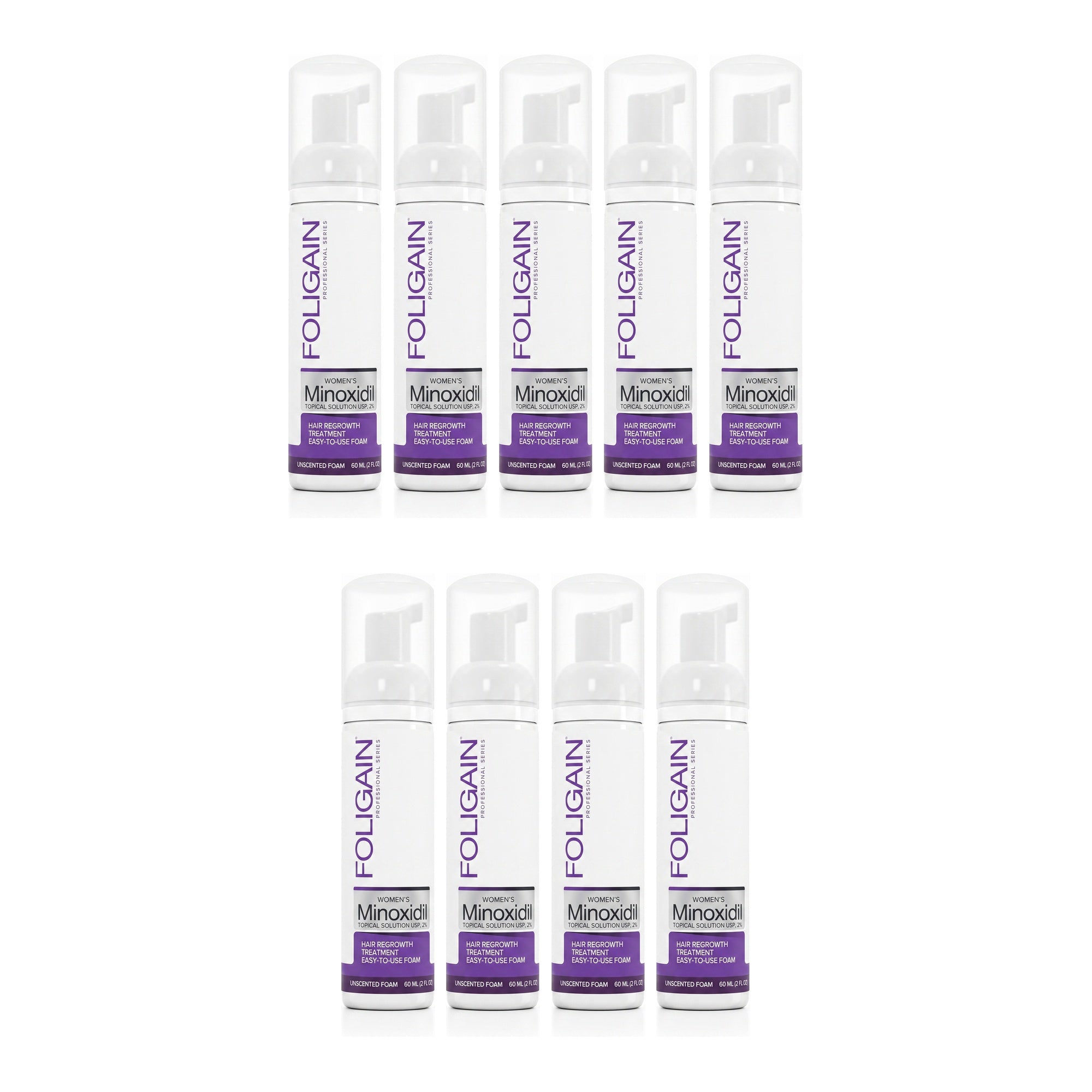 Foligain Minoxidil Foam 2% for Women - 9 month supply, 9 x 60 ml foam bottles