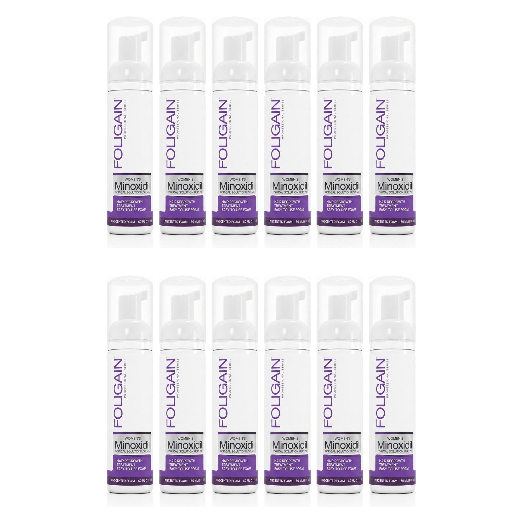 Foligain Minoxidil pěna 2 % pro ženy - zásoba na 12 měsíců — obal produktu na bílém pozadí