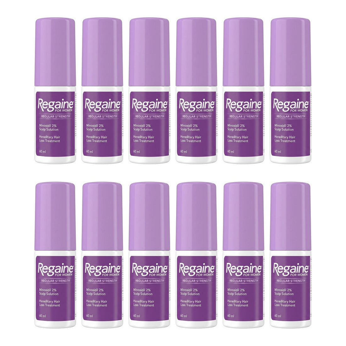 Regaine Minoxidil Lotion 2% for Women - 12 month supply, 12 x 60 ml bottles