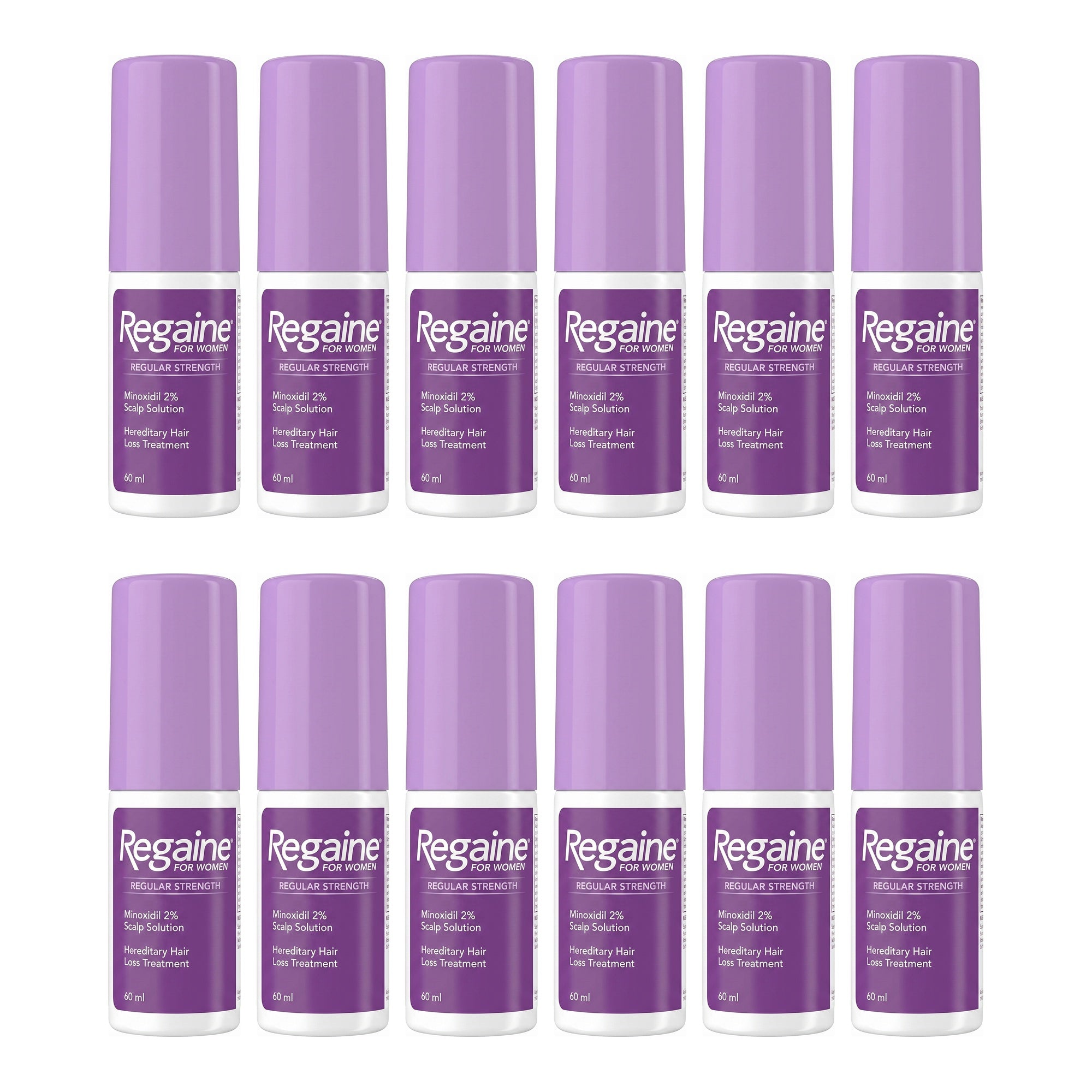 Regaine Minoxidil Lotion 2% for Women - 12 month supply, 12 x 60 ml bottles