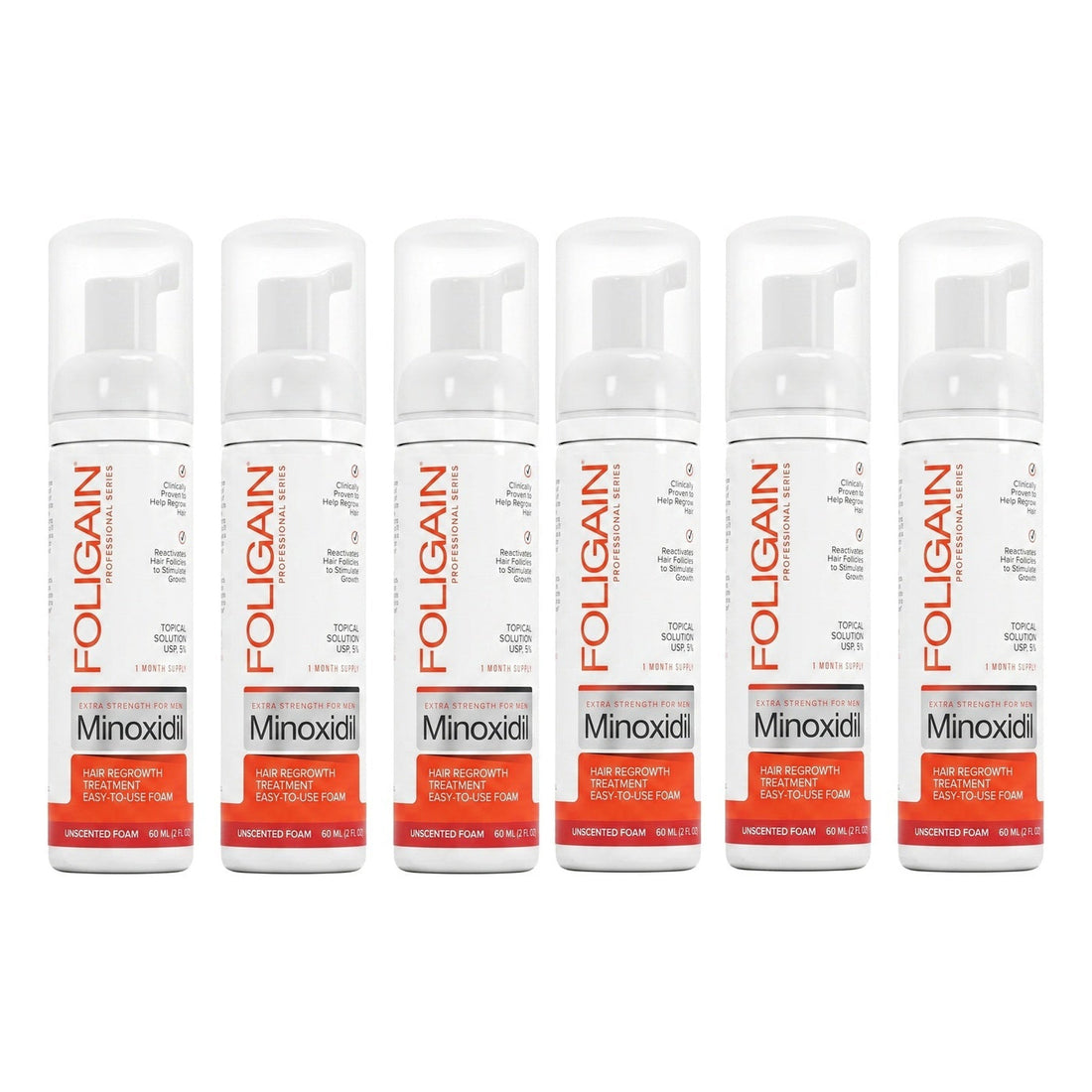 Foligain Minoxidil Foam 5% for Men - 6 Month Supply — product packaging on white background