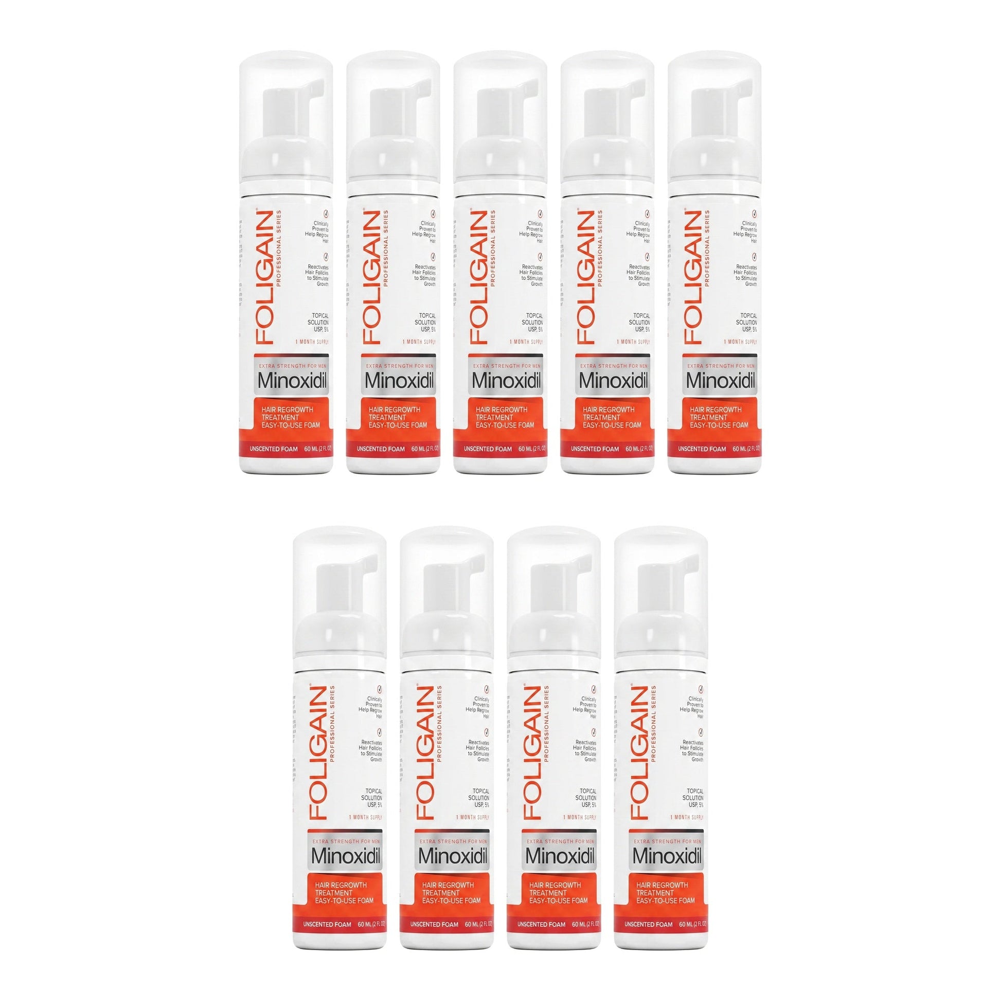 Foligain Minoxidil Foam 5% for Men - 9 month supply, 9 x 60 ml foam bottles