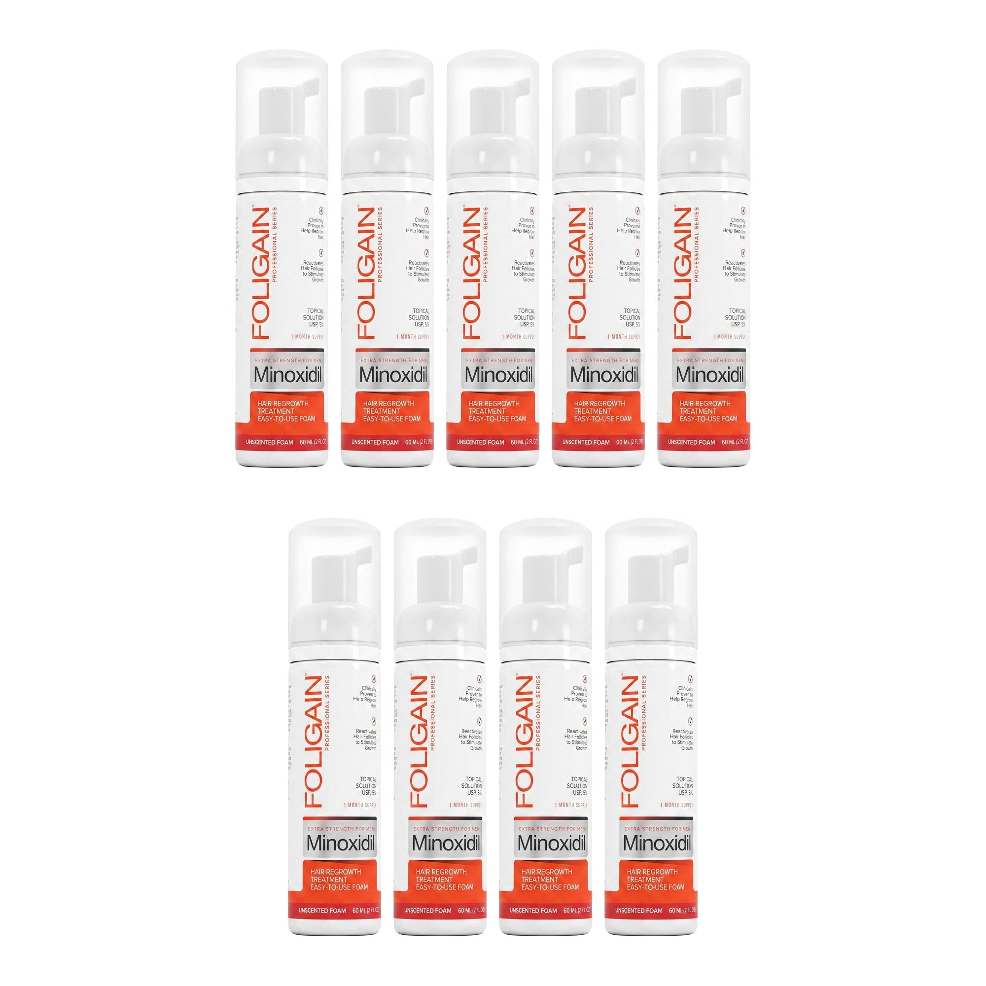 Foligain Minoxidil Foam 5% for Men - 9 month supply, 9 x 60 ml foam bottles