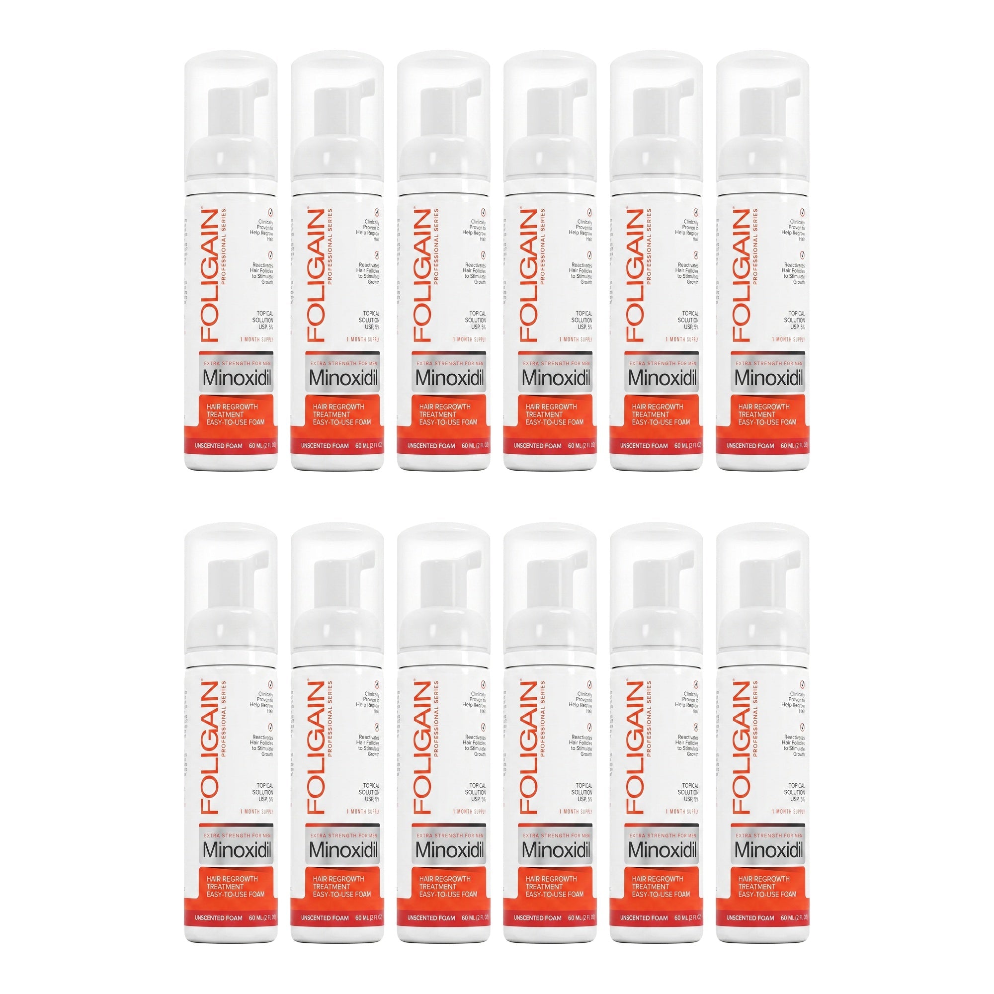 Foligain Minoxidil Foam 5% for Men - 12 month supply, 12 x 60 ml foam bottles