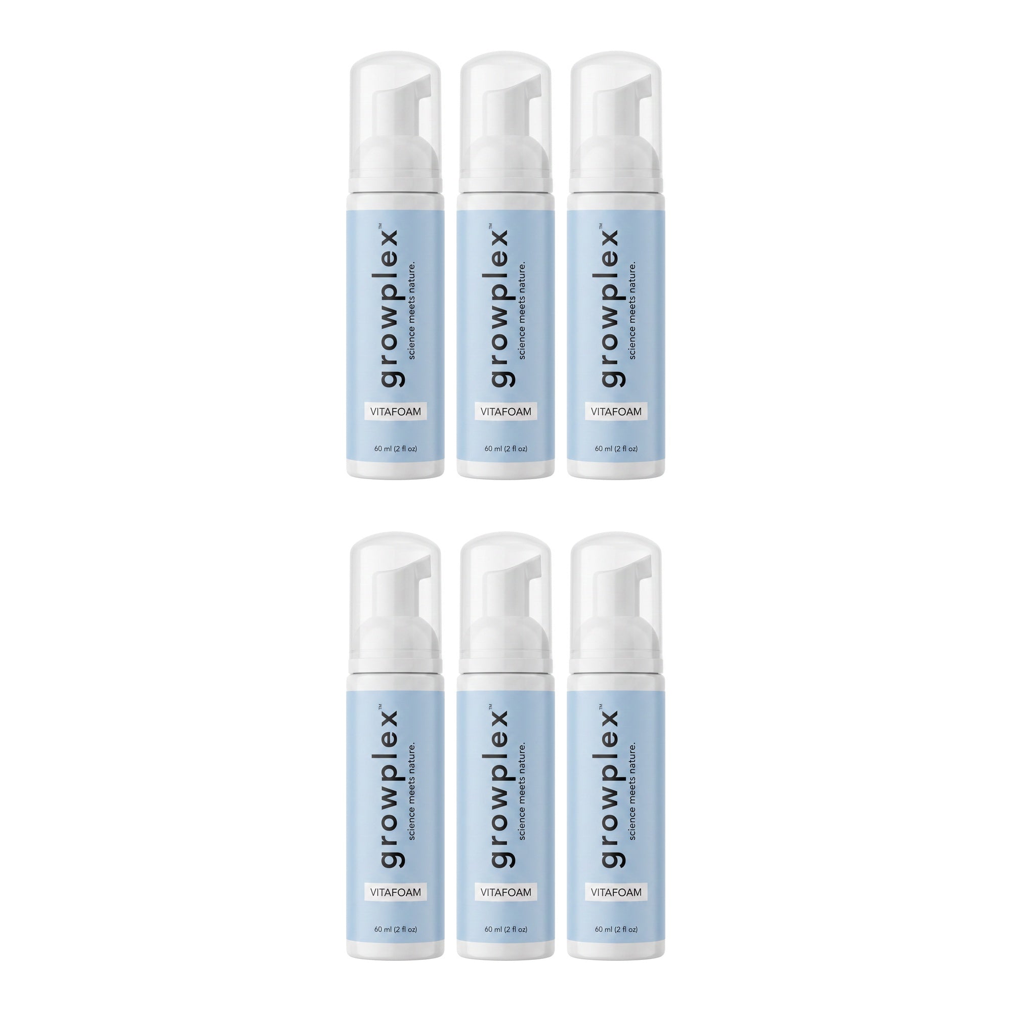 Growplex VitaFoam Minoxidil Foam 5% for Women & Men - 6 month supply, 6 x 60 ml foam bottles