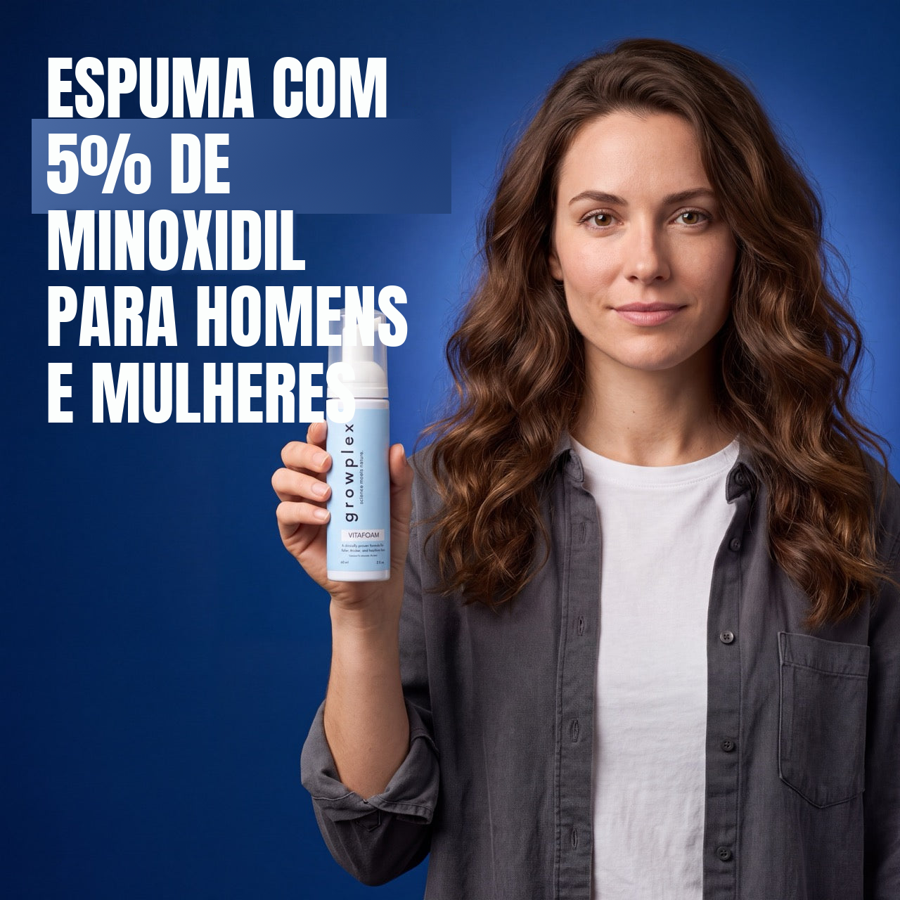 Espuma Growplex VitaFoam Minoxidil 5% para Mulheres e Homens - Suprimento para 12 Meses