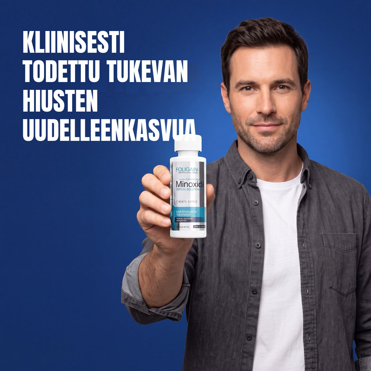 Foligain Minoxidil-liuos 5 % miehille - herkälle iholle - 12 kuukauden pakkaus