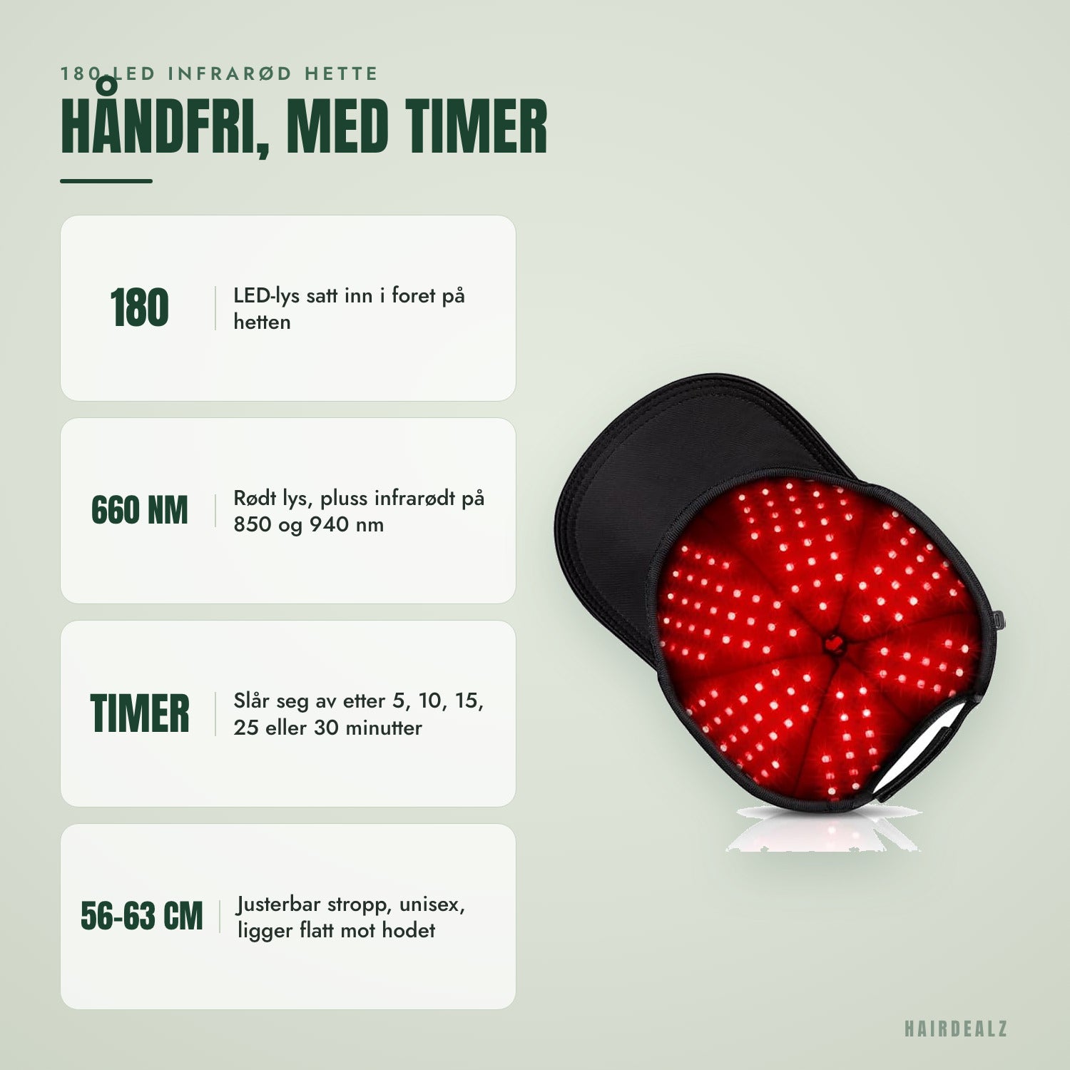 180-LED infrarød hette — Håndfri, med timer