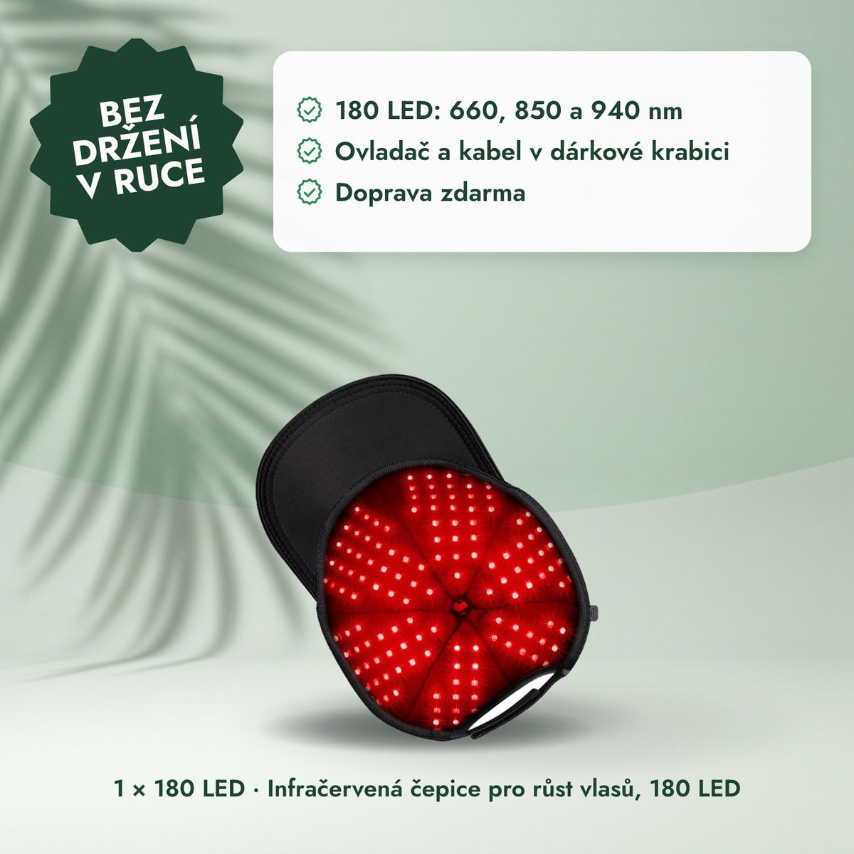 1 × 180 LED · Infračervená čepice pro růst vlasů, 180 LED: Bez držení v ruce