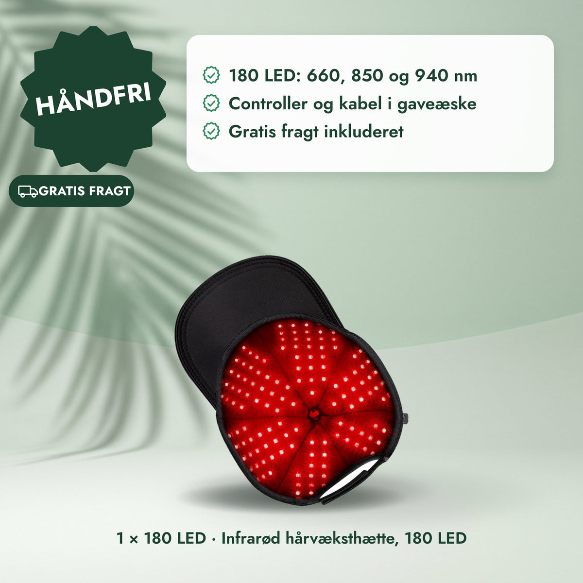 1 × 180 LED · Infrarød hårvæksthætte, 180 LED: Håndfri