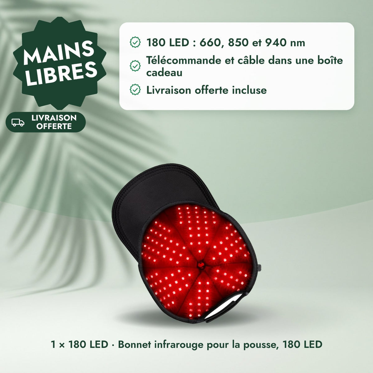 1 × 180 LED · Bonnet infrarouge pour la pousse, 180 LED: Mains libres