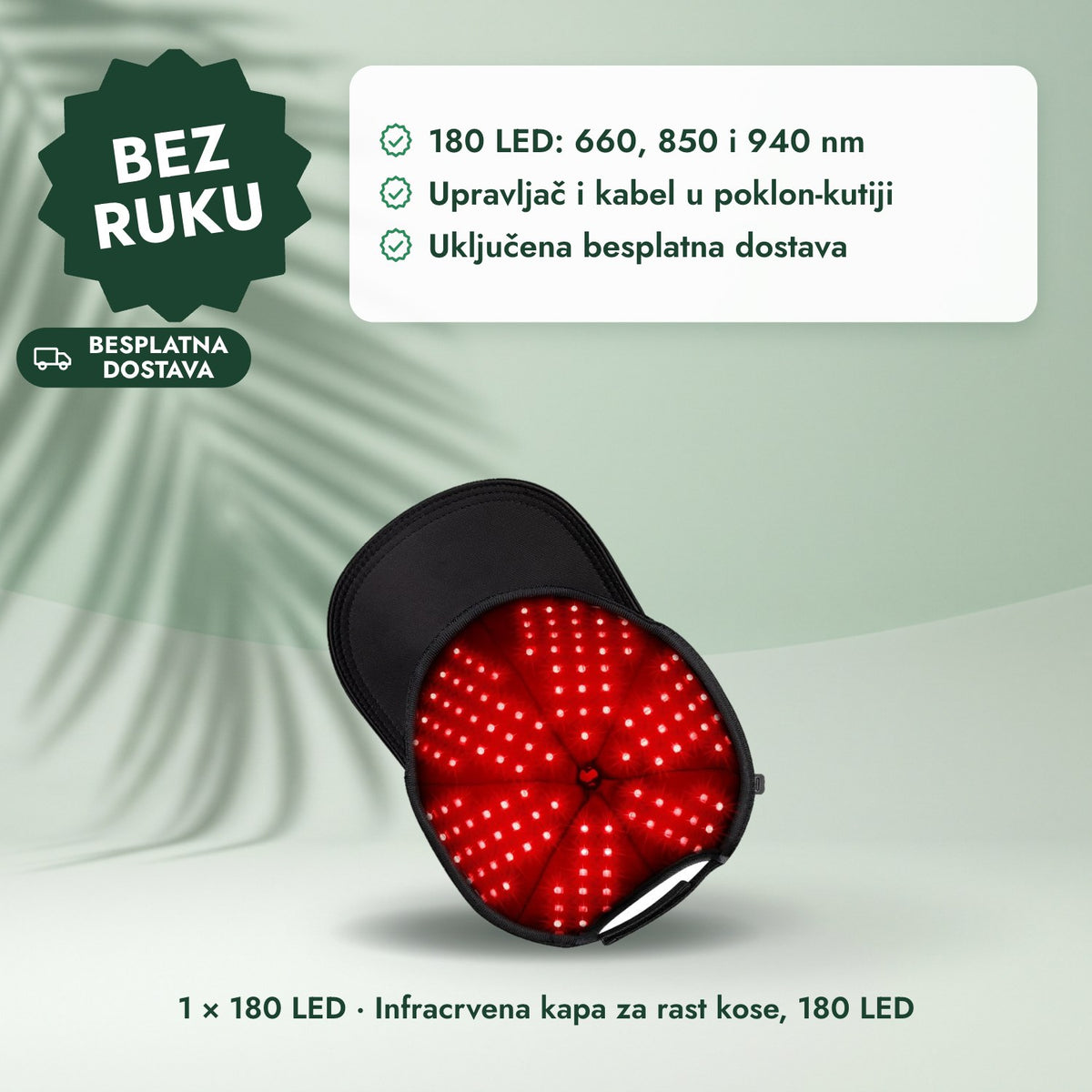 1 × 180 LED · Infracrvena kapa za rast kose, 180 LED: Bez ruku
