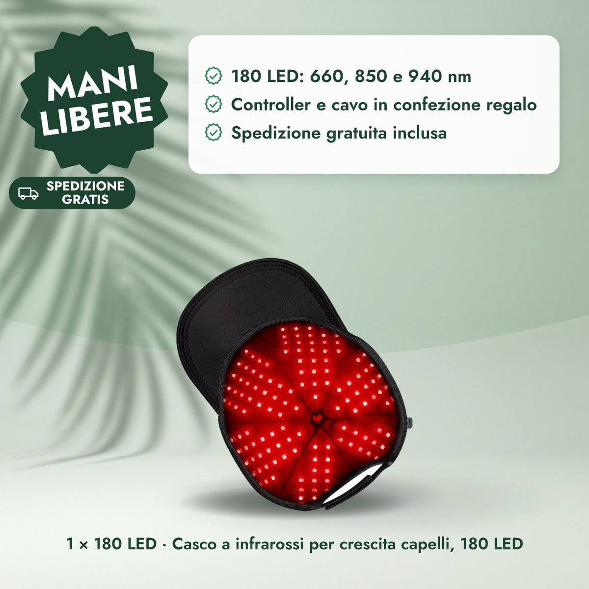 1 × 180 LED · Casco a infrarossi per crescita capelli, 180 LED: Mani libere