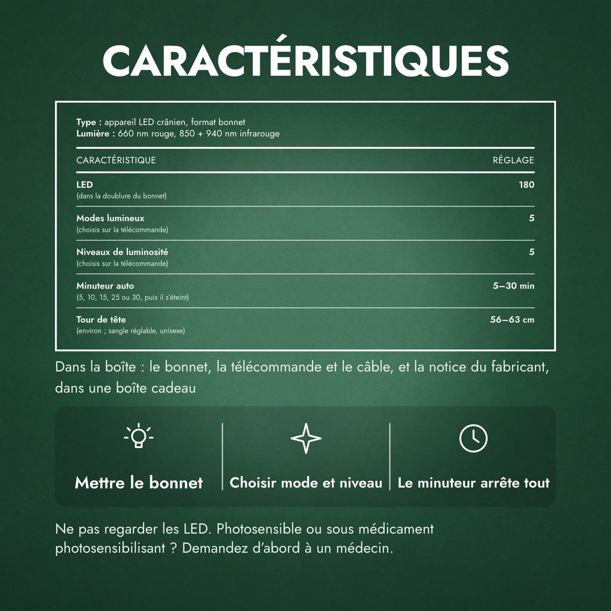 Caractéristiques: Bonnet infrarouge pour la pousse, 180 LED