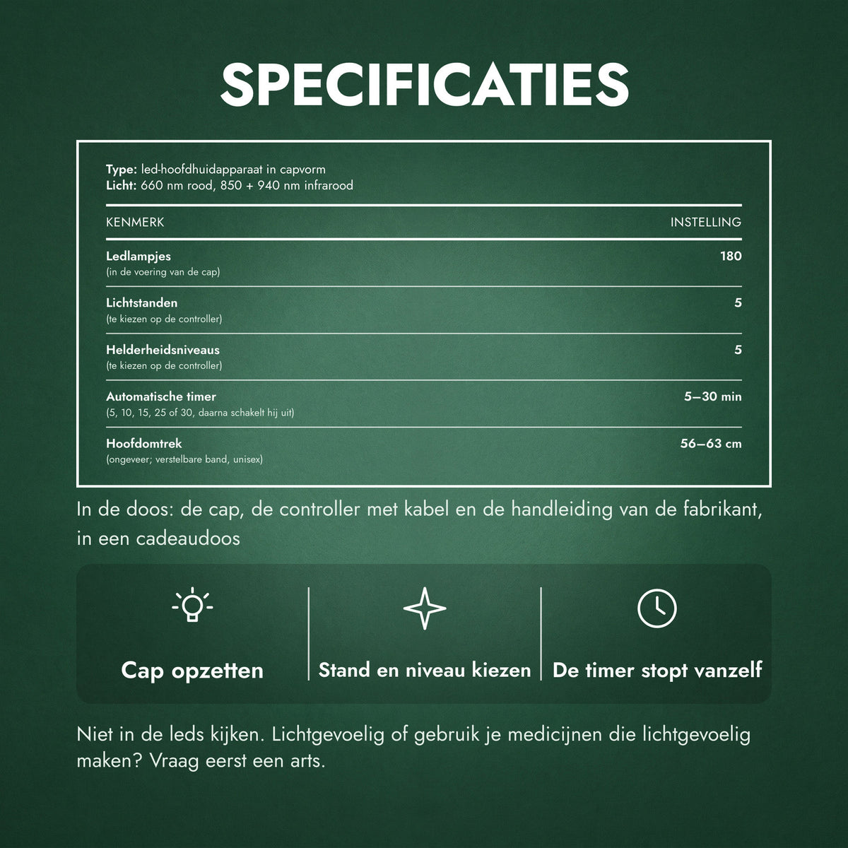 Specificaties: Infrarood haargroeicap, 180 leds