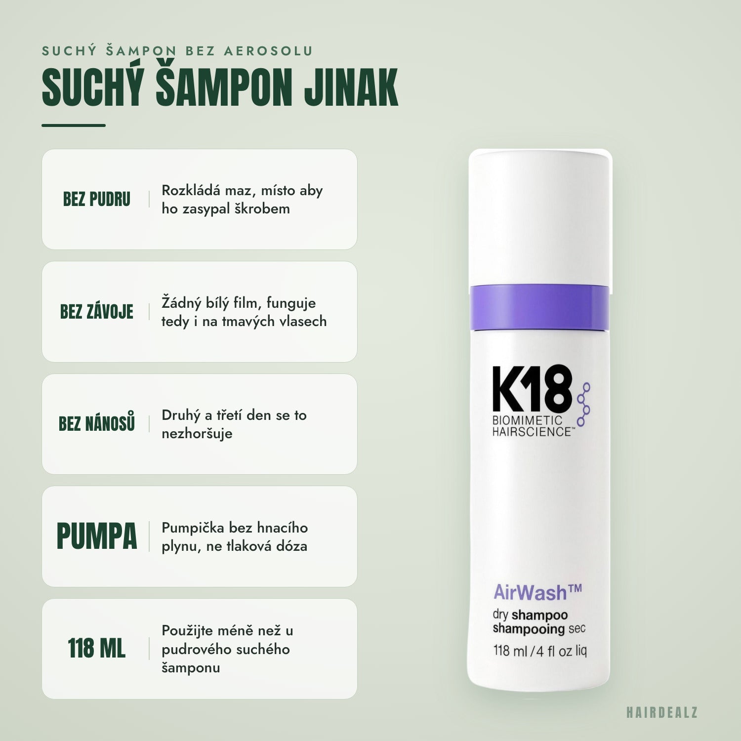 Proč je K18 AirWash jiný než pudrový suchý šampon