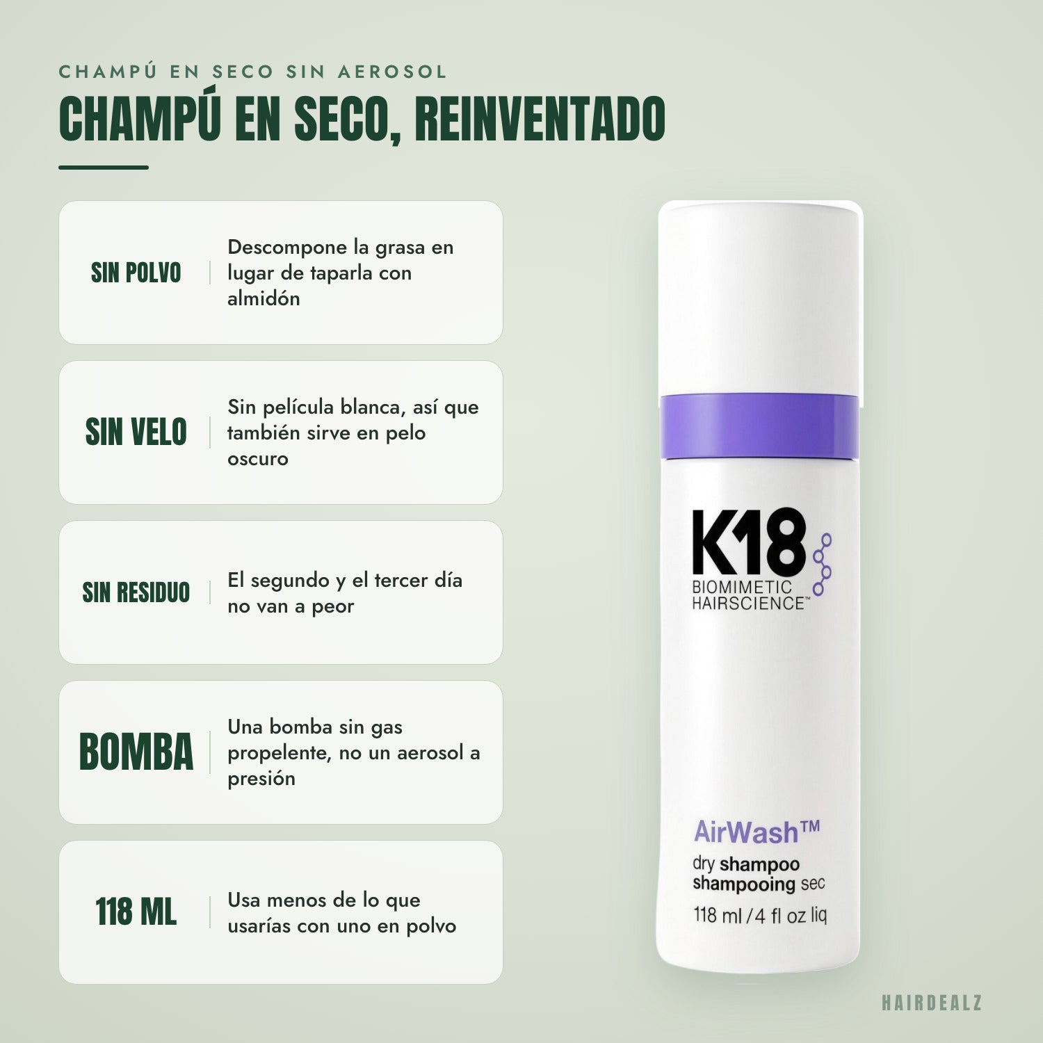 Por qué K18 AirWash es distinto de un champú en seco en polvo