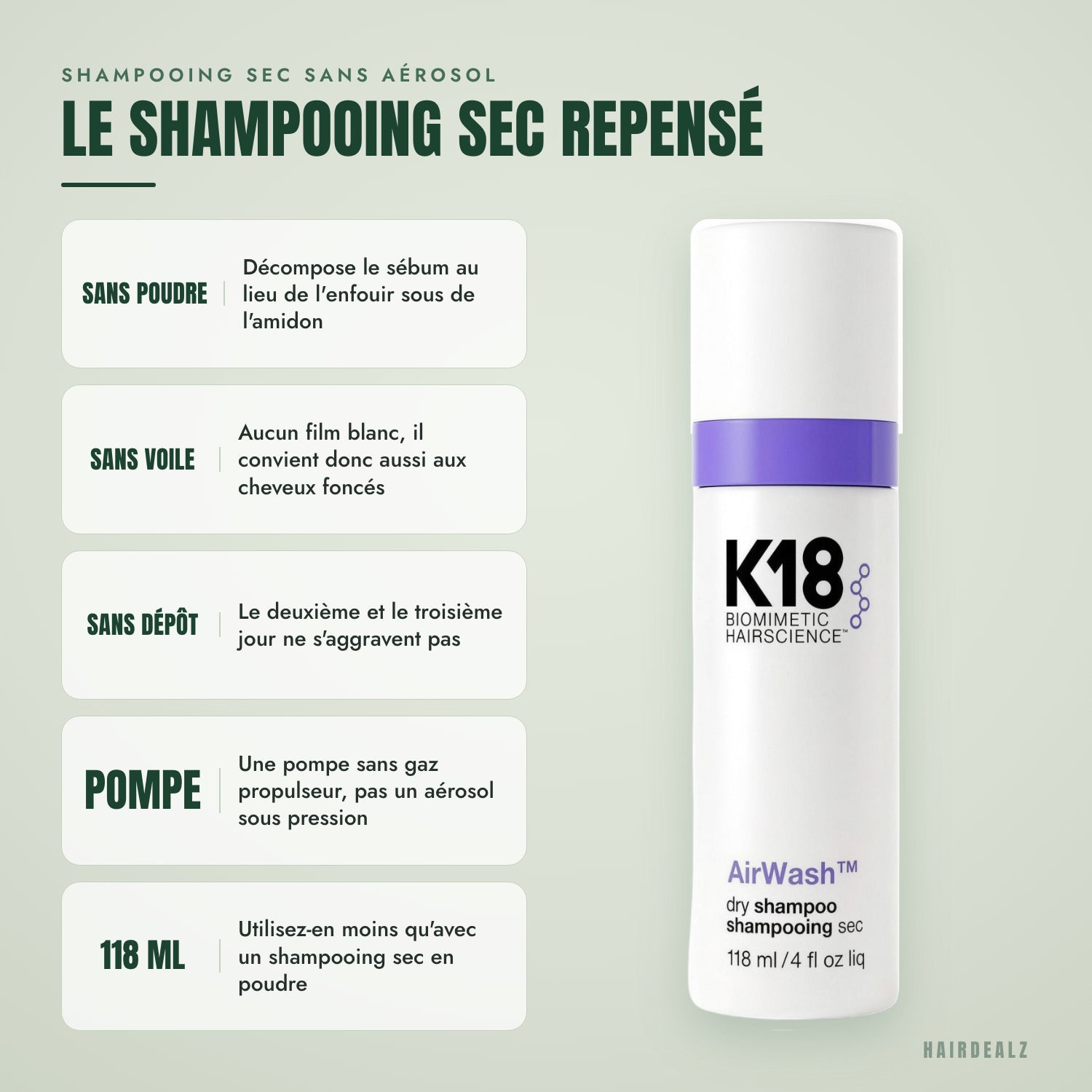Pourquoi K18 AirWash diffère d'un shampooing sec en poudre