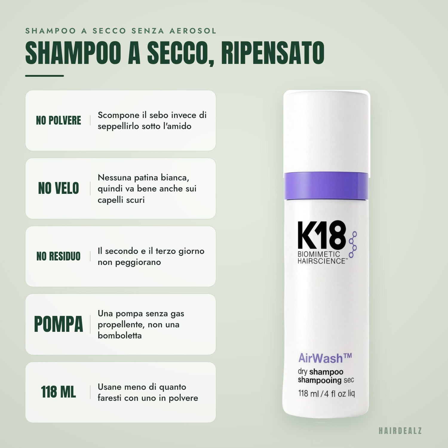 Perché K18 AirWash è diverso da uno shampoo a secco in polvere