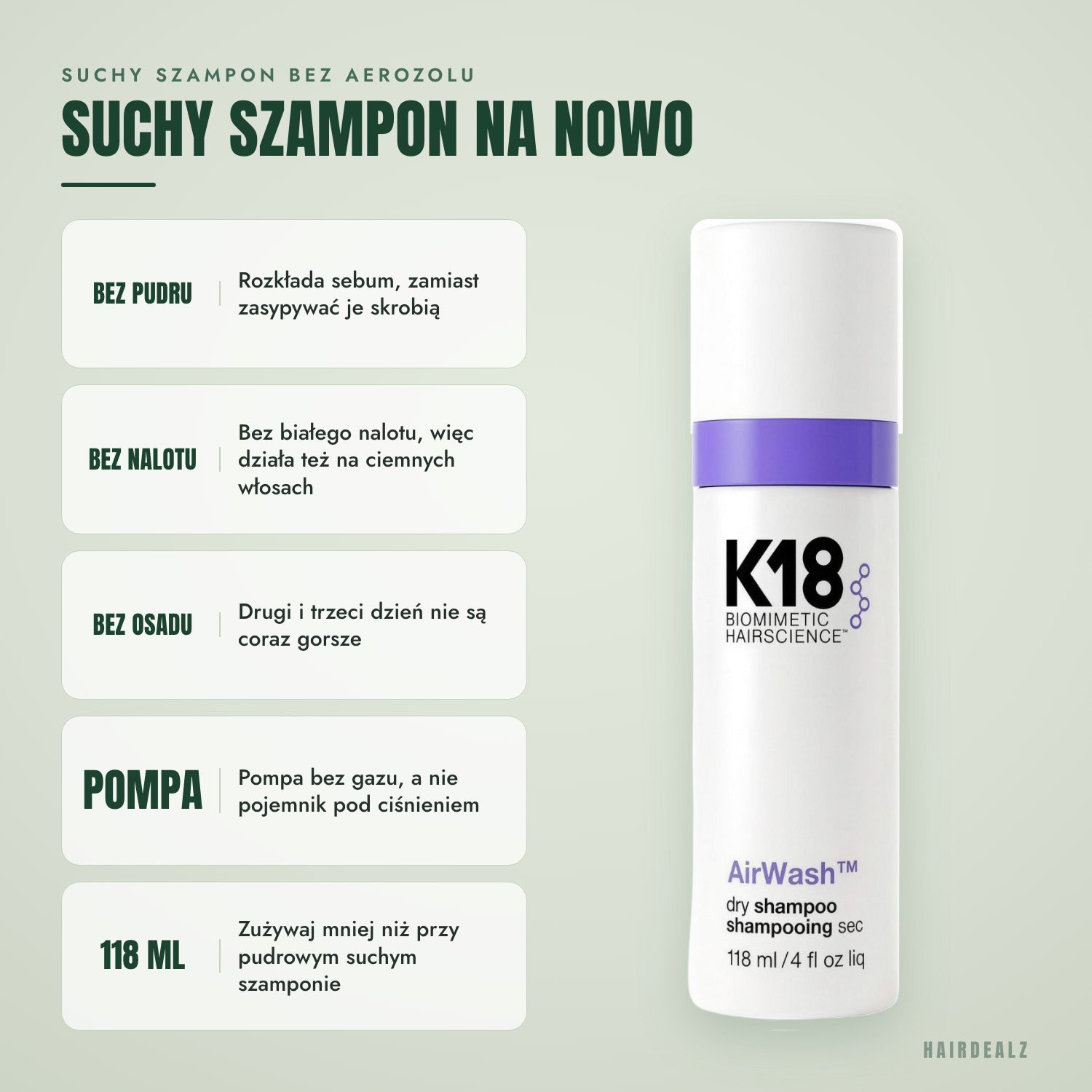 Dlaczego K18 AirWash różni się od suchego szamponu w pudrze