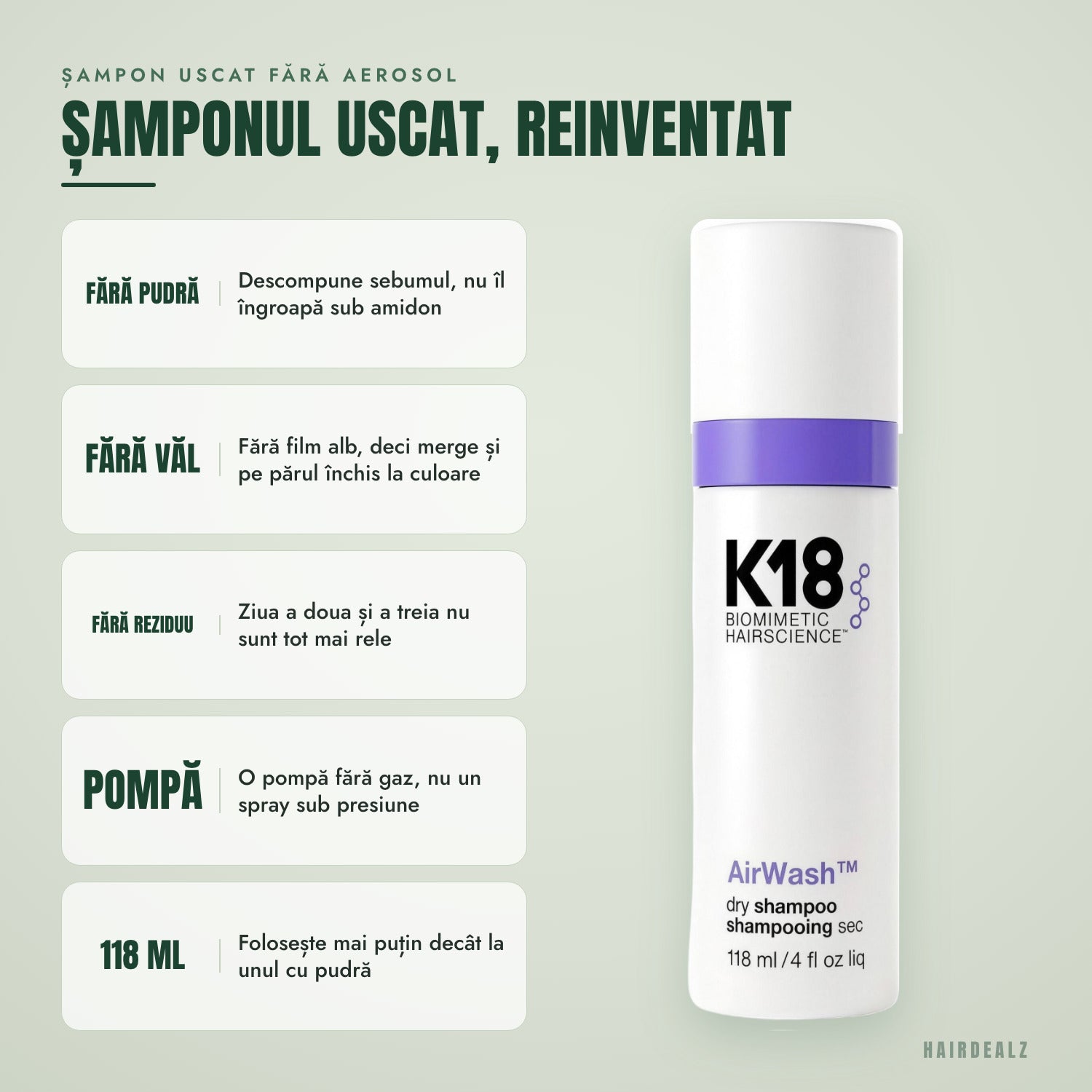 De ce K18 AirWash e diferit de un șampon uscat pudră