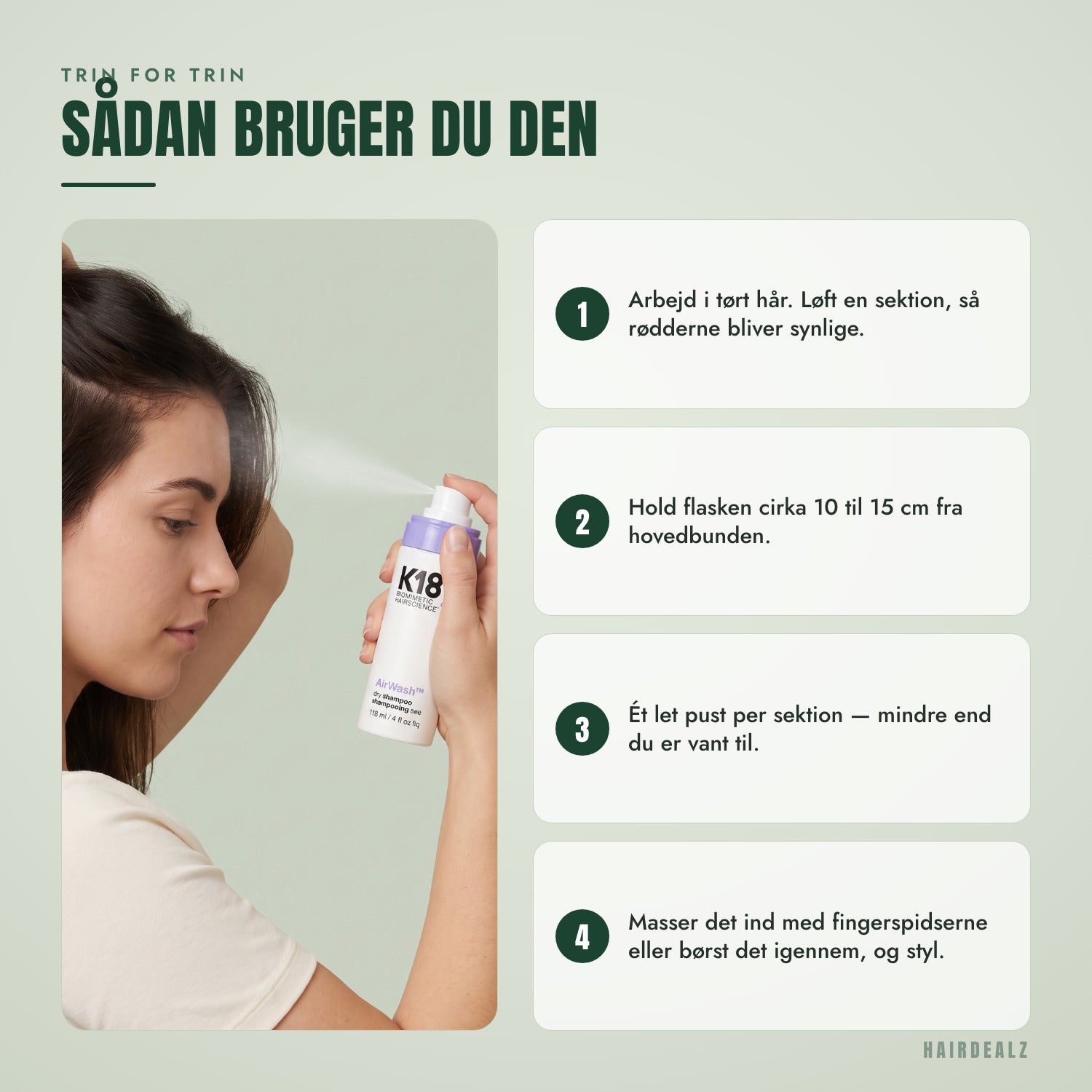 Sådan bruger du K18 AirWash tørshampoo, trin for trin