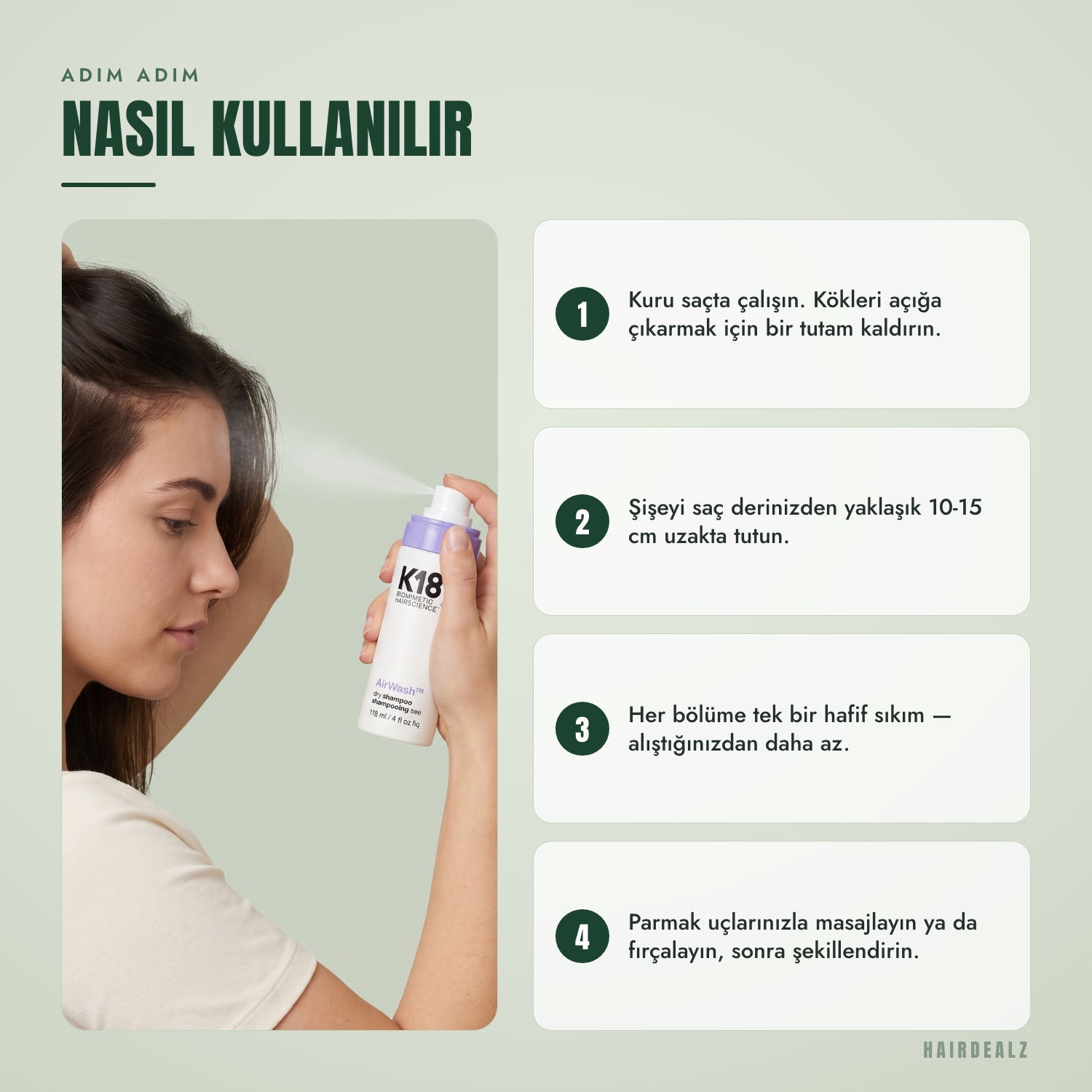 K18 AirWash kuru şampuan adım adım nasıl kullanılır
