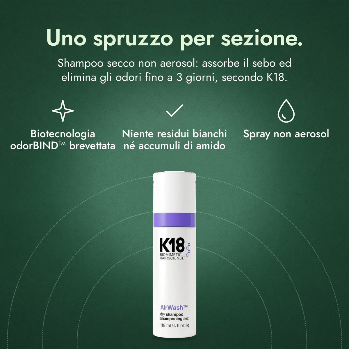 K18 AirWash Shampoo Secco: Uno spruzzo per sezione. Biotecnologia odorBIND™ brevettata, Niente residui bianchi né accumuli di amido, Spray non aerosol