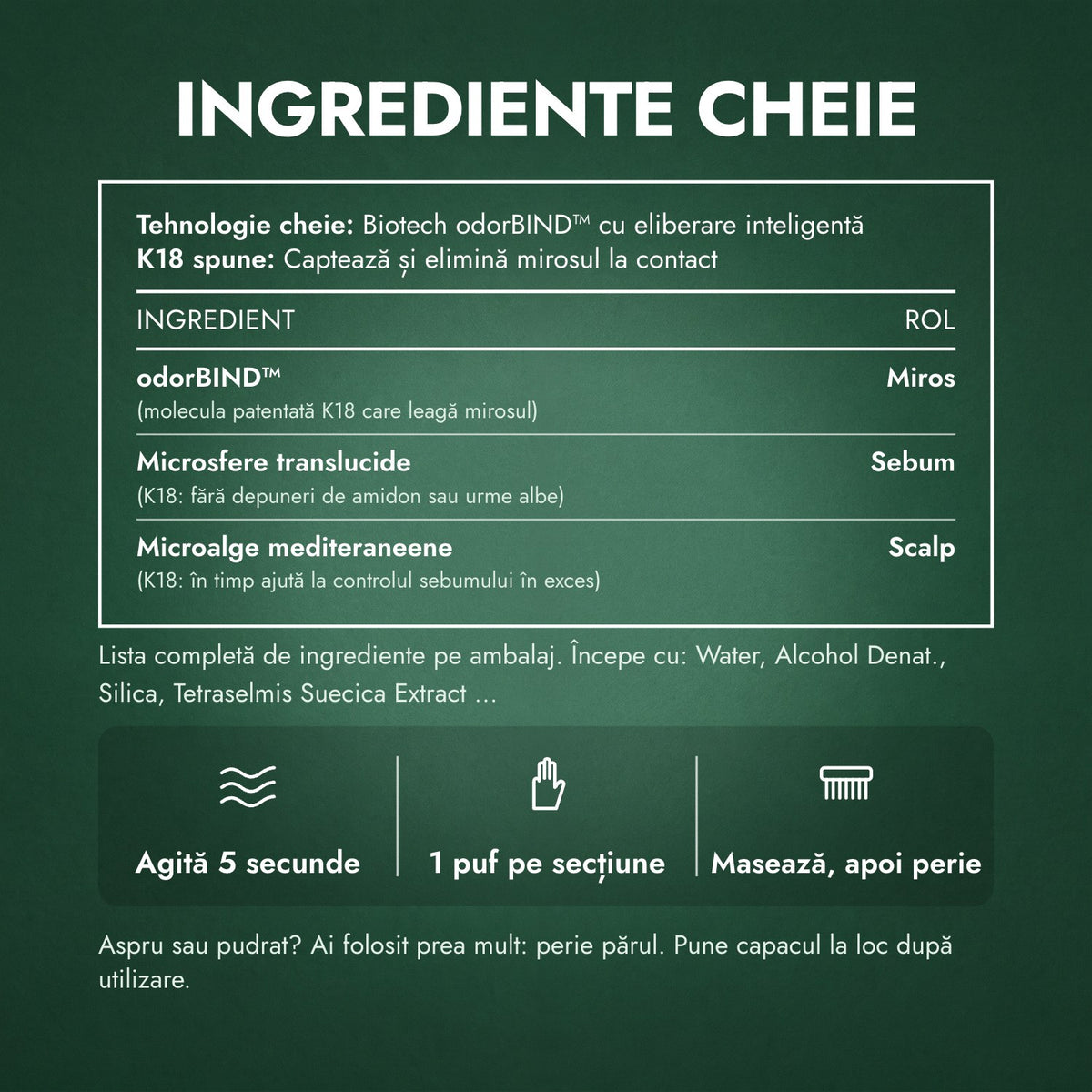 Ingrediente cheie: K18 AirWash șampon uscat